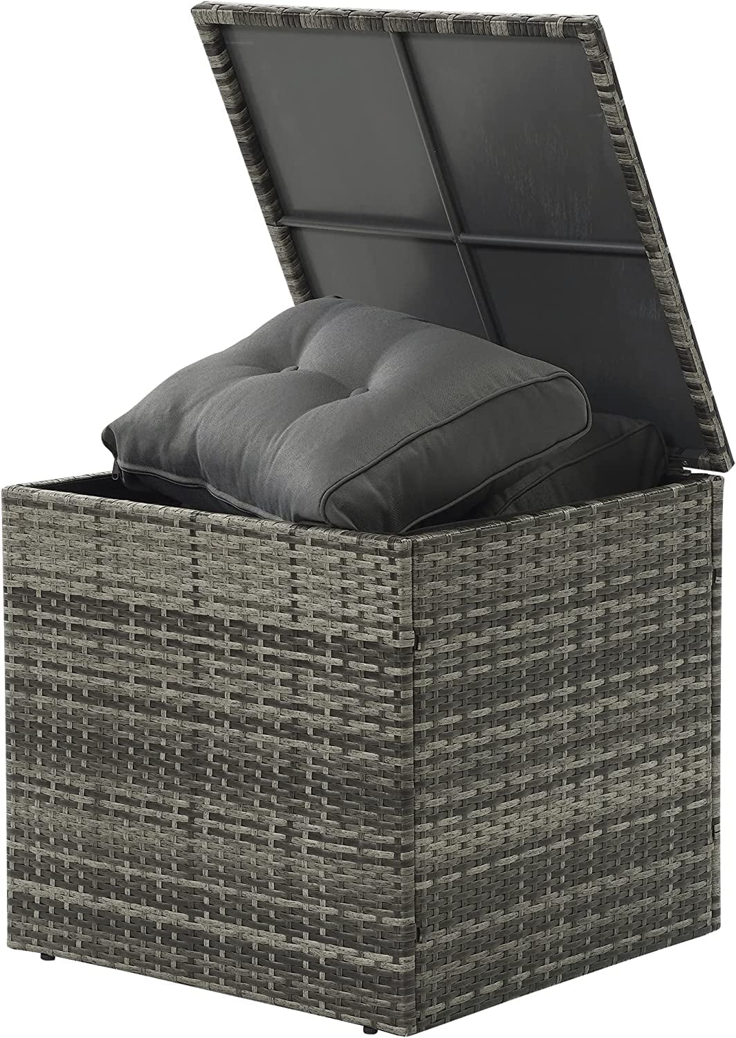 sunvivicollection Wicker Storage Box, Rattan Bin Deck Box for Cushions, Tools and Toys Gray for Garden Beach Balcony and Poolside
