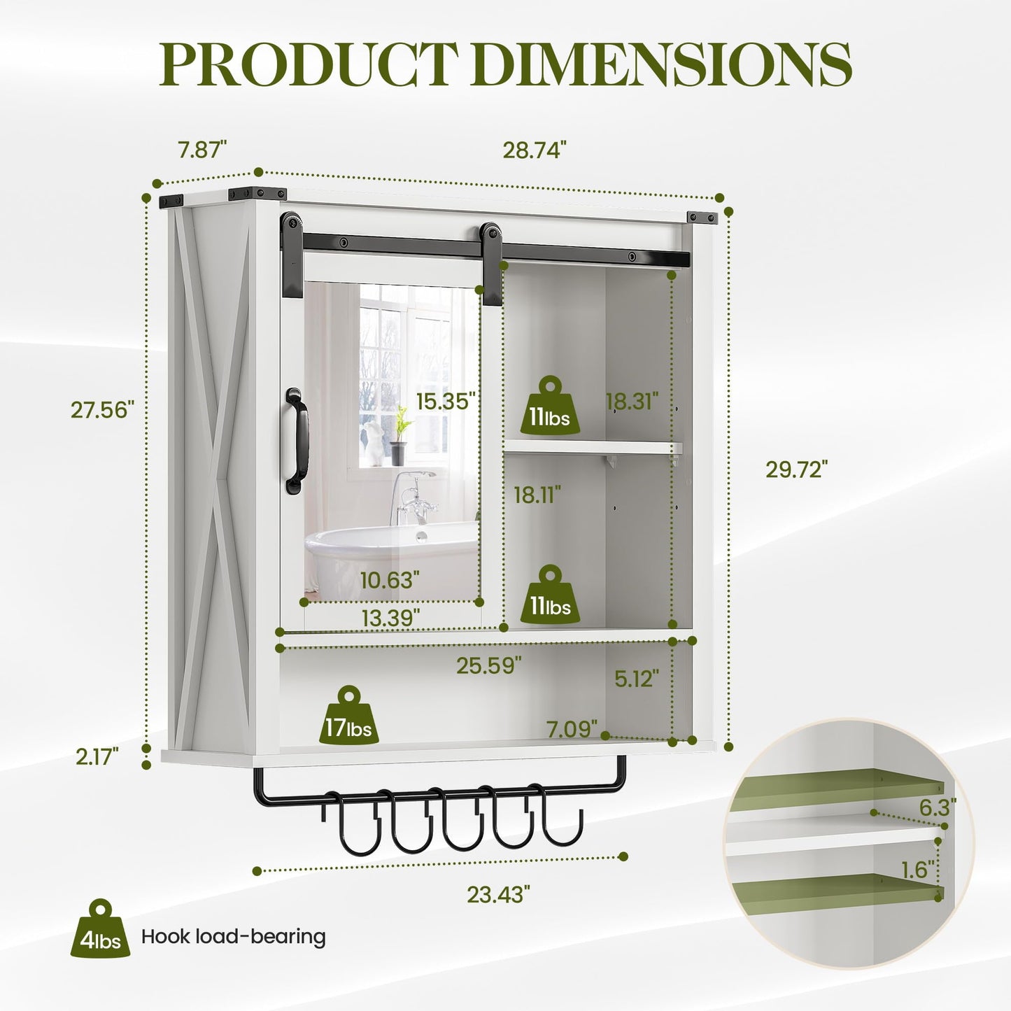 CozyHome 28in Bathroom Cabinet Wall Mount with Sliding Mirror Door, Over The Toilet Storage Cabinet, Farmhouse Medicine Cabinet with Shelves and Towel Bar for Living Room, 28" W x 29" H, White