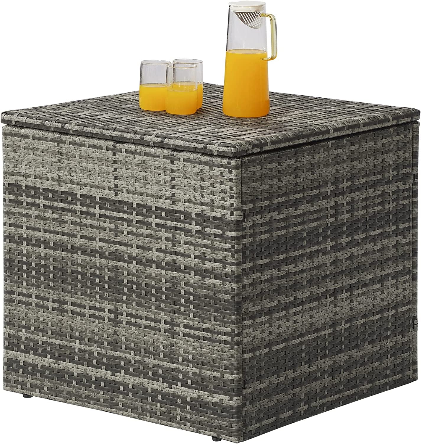 sunvivicollection Wicker Storage Box, Rattan Bin Deck Box for Cushions, Tools and Toys Gray for Garden Beach Balcony and Poolside