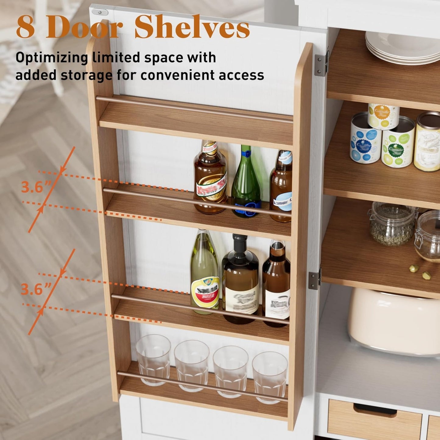 Superjoe 70'' Tall Kitchen Pantry Cabinet, Wood Cupboard with 8 Door Storage Shelves, Large Storage Cabinet with Drawers & Adjustable Shelves for Kitchen, Dining Room, Living Room, Laundry, White