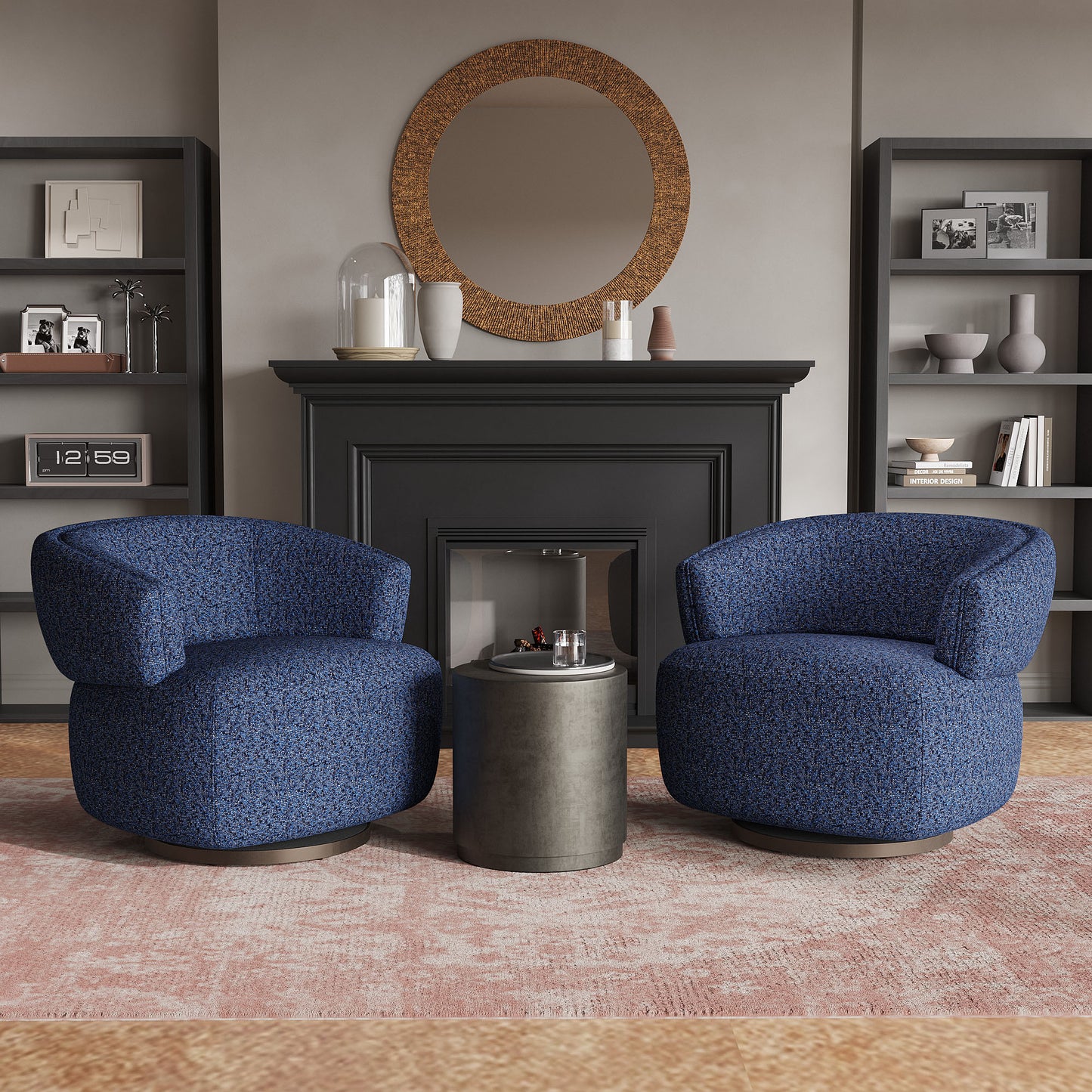 Swivel Accent Chair, Fully Assembled Round Barrel Chairs, Oversized Upholstered Armchair with 360-Degree Base, Modern Club Chair for Living Room, Bedroom, Office