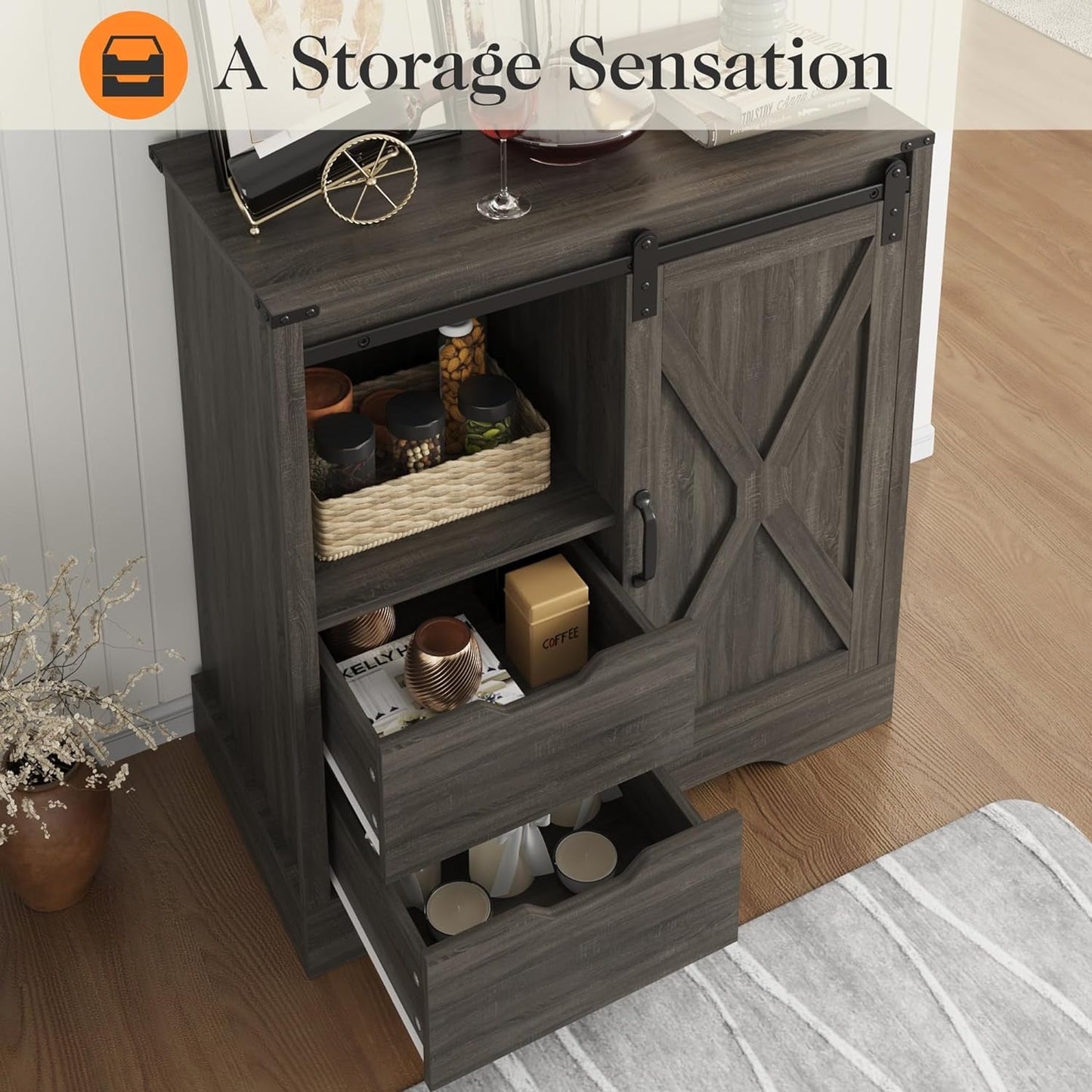 Royalcraft Farmhouse Coffee Bar Cabinet with Storage