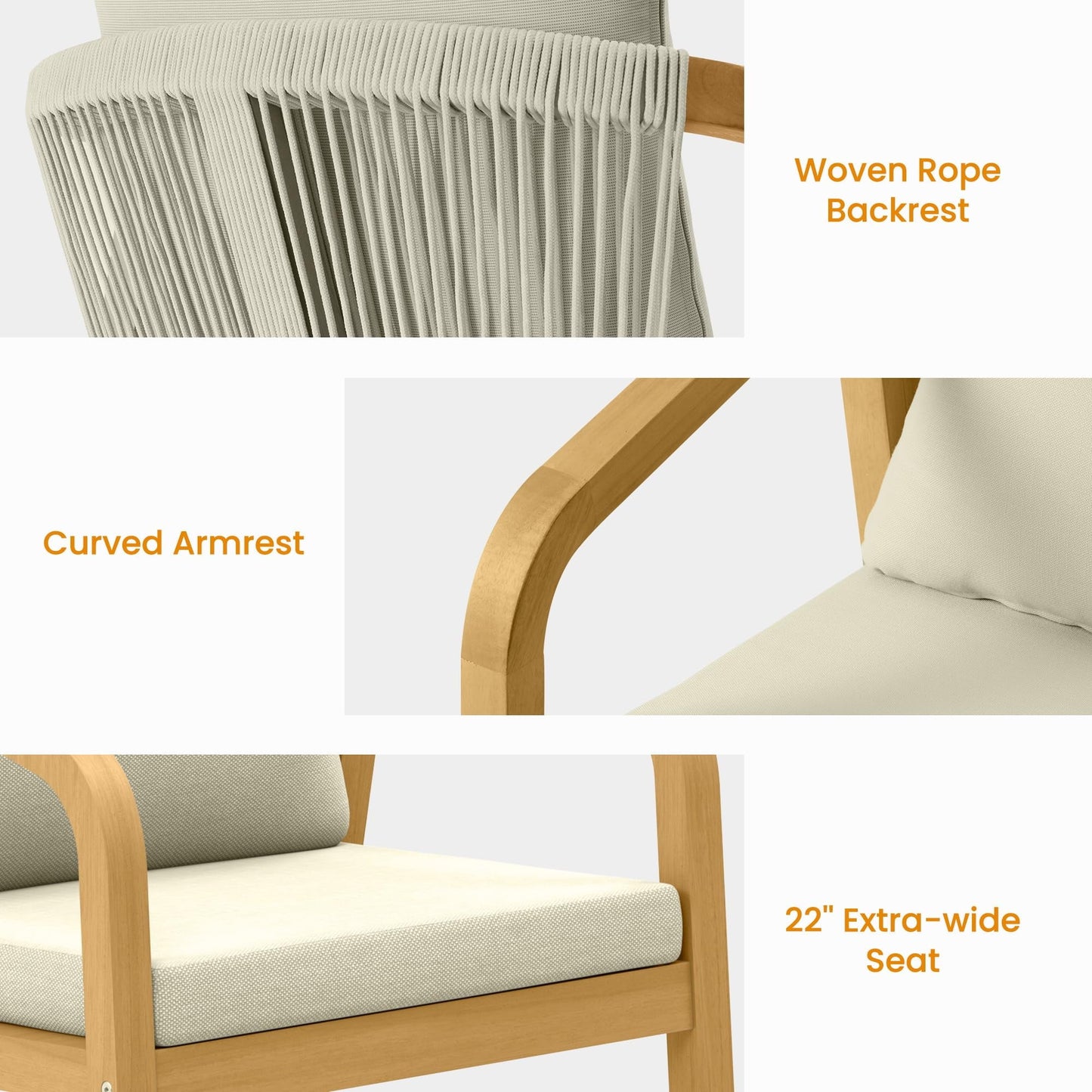 Heynemo Acacia Patio Dining Set 5 Pieces, Patio Dining Table and Chairs Set, Modern Outdoor Dining Furniture Set for Lawn Backyard Garden Deck, Beige