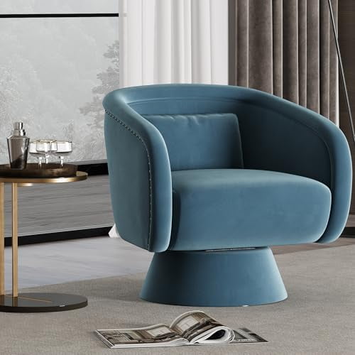 CozyHome Swivel Barrel Chair,360 Degree Swivel Accent Chair, Modern Round Chair with Pillow, Comfy Fabric Living Room Chairs for Bedroom, Office, Green