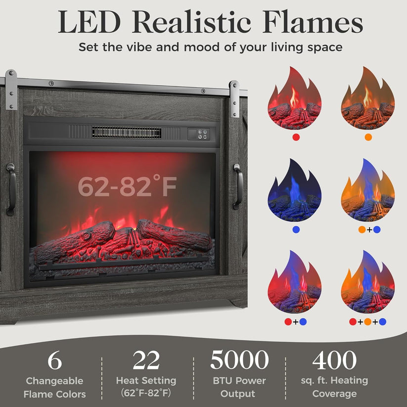Royalcraft 23 Inch Electric Fireplace for TV Stand, Built-in Fireplace Heater with Multicolor Flames and Timer, 1400W Insert Heater with Remote Control, Low Noise, Black