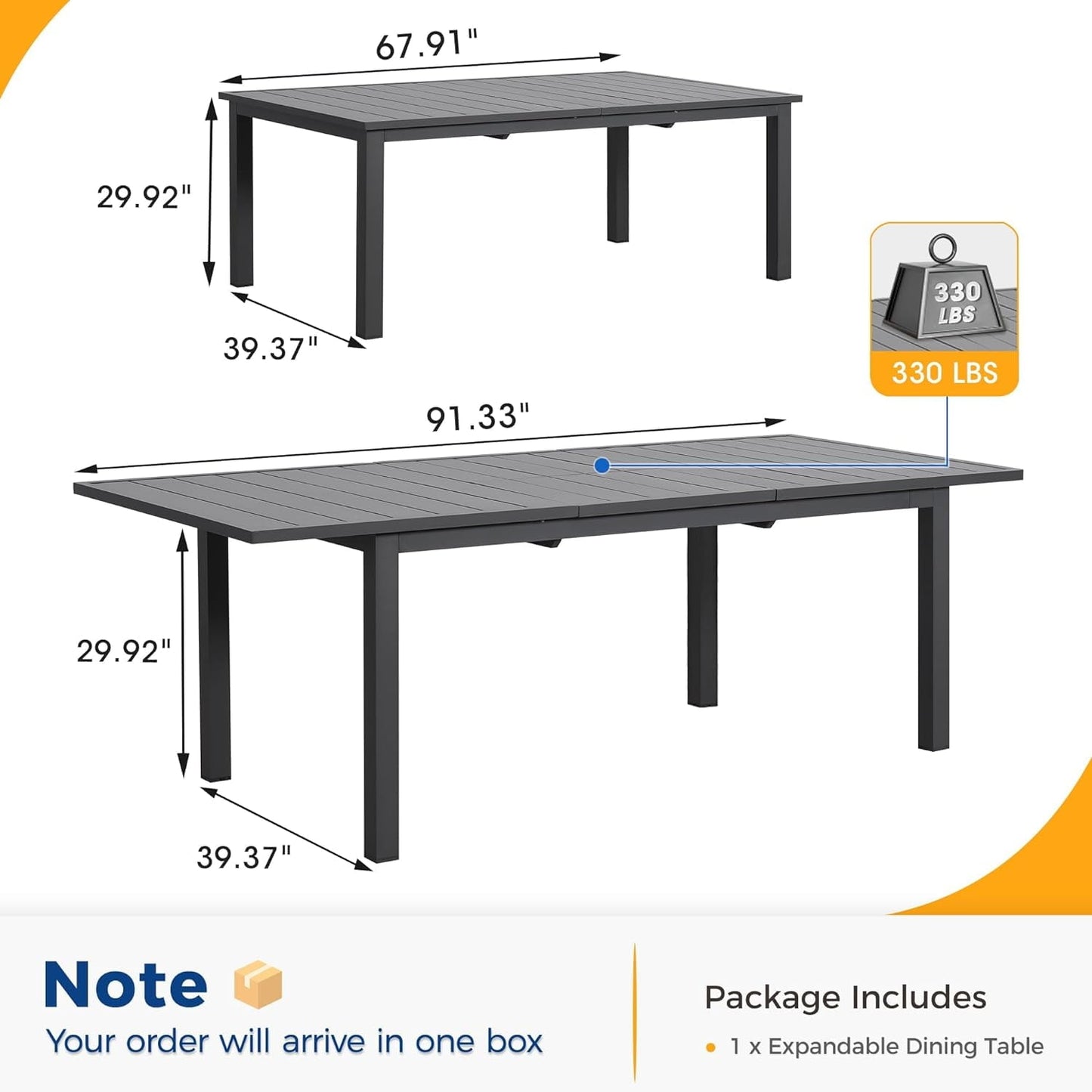Superjoe Outdoor Patio Dining Table, Aluminum Modern Outside Metal Expandable Patio Table Furniture for Lawn, Balcony, Grey