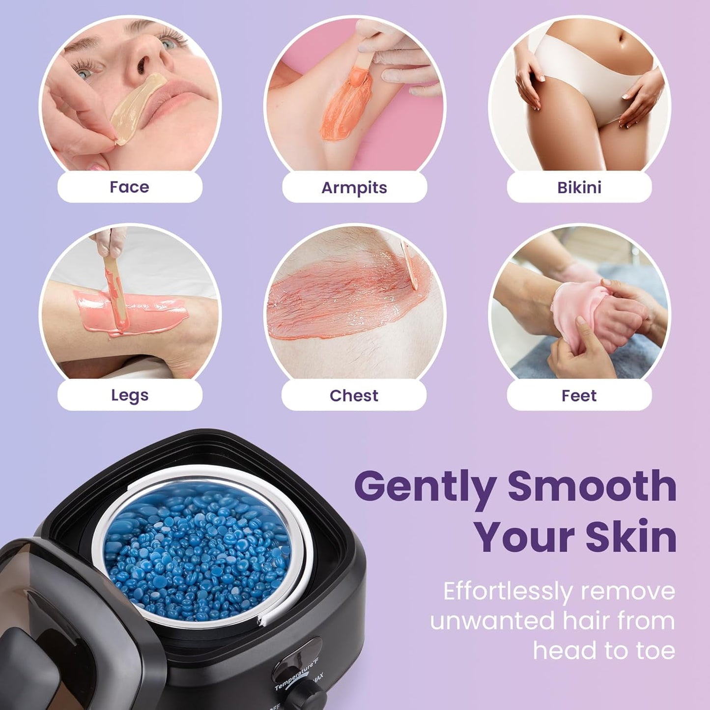 Superjoe Waxing Kit, Brazilian Wax Warmer for Hair Removal with 5 Bag Hard Wax Beads, Digital Display Wax Melt Warmer Kit for Women Men Full Body, Legs, Face, Bikini,Sensitive skin, Black