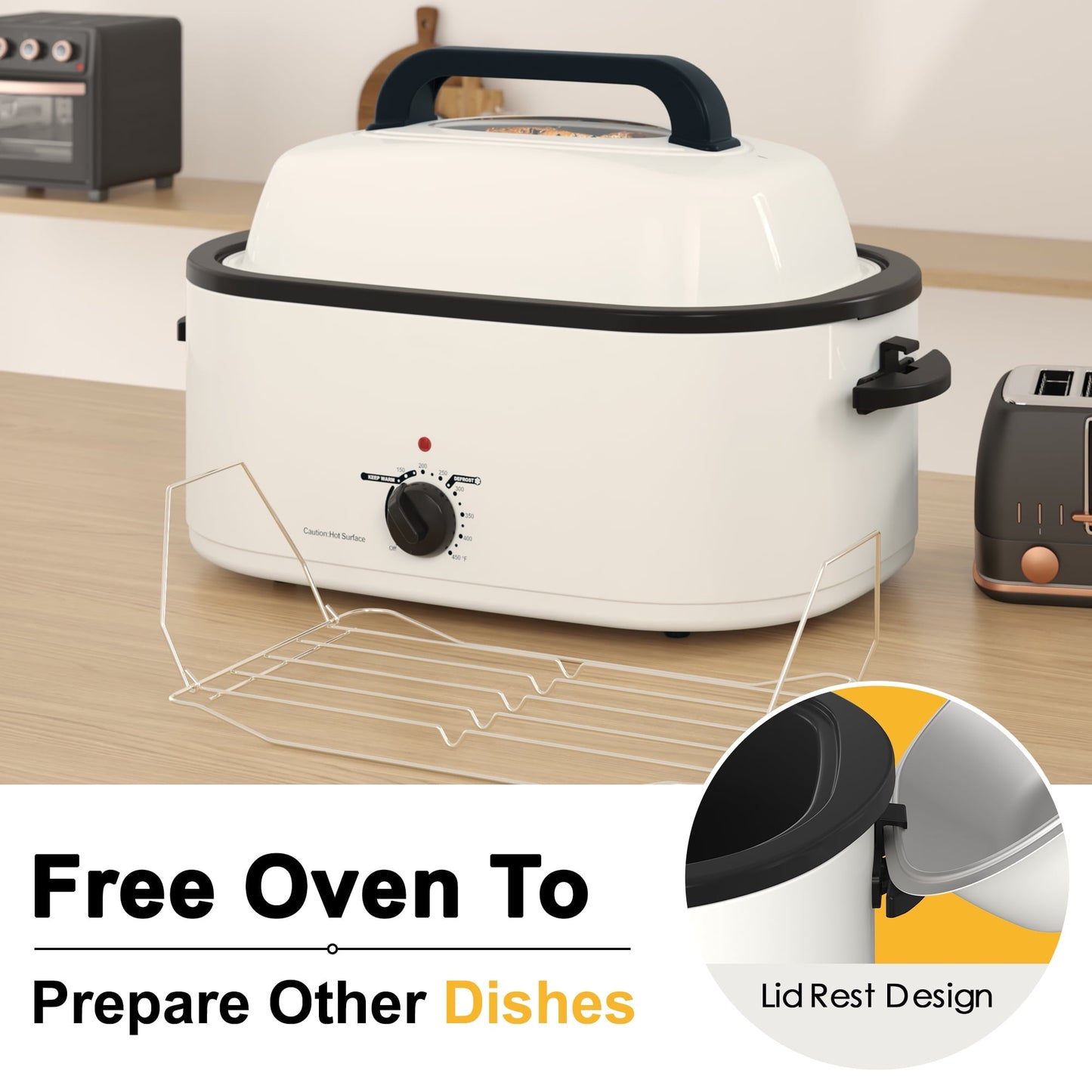 Electric Roaster,20 Quart Roasting Oven with Self-Basting Lid Removable Pan,Turkey Roaster Oven with 150 to 450F Temperature Control Cool-Touch Handles,Black