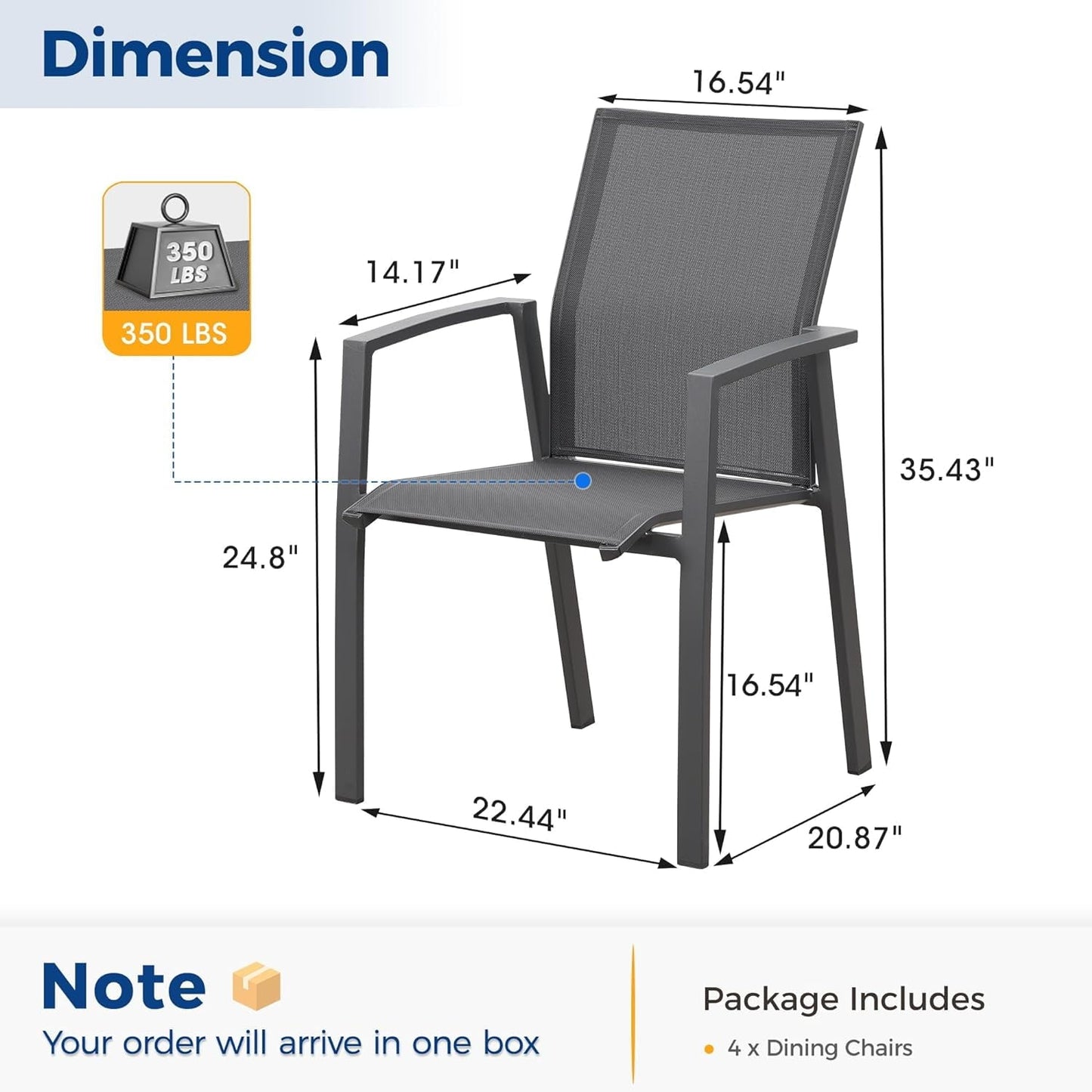 Superjoe Outdoor Patio Aluminum Dining Chairs Furniture Set of 6, Outside Stackable Furniture for Lawn, Balcony, Quick-Drying Textilene Fabric, Grey