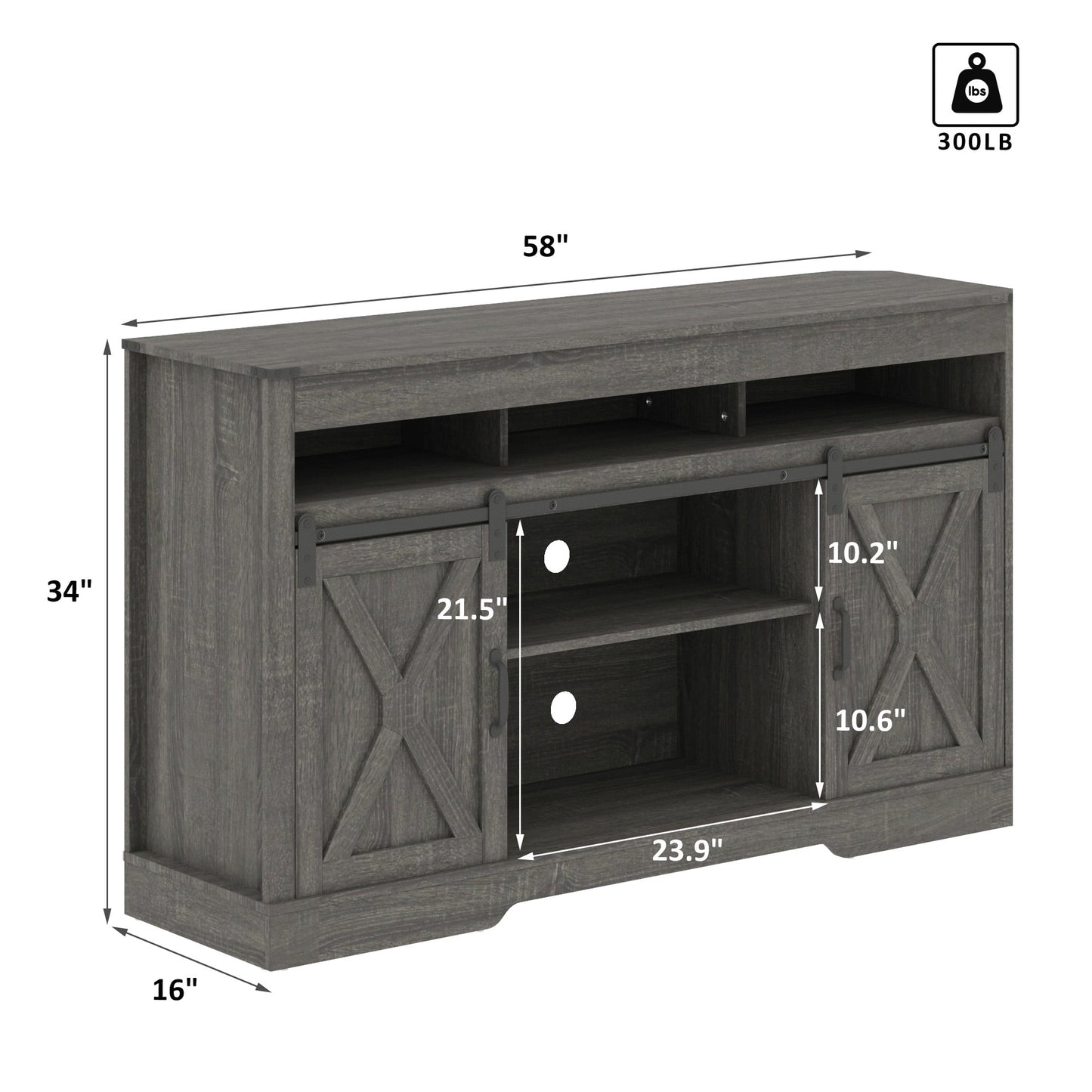Superjoe TV Stand for 70" TVs, Modern Media Console Storage Cabinet w/Sliding Barn Doors, Wooden Entertainment Center for Living Room Bedroom, Dark Gray