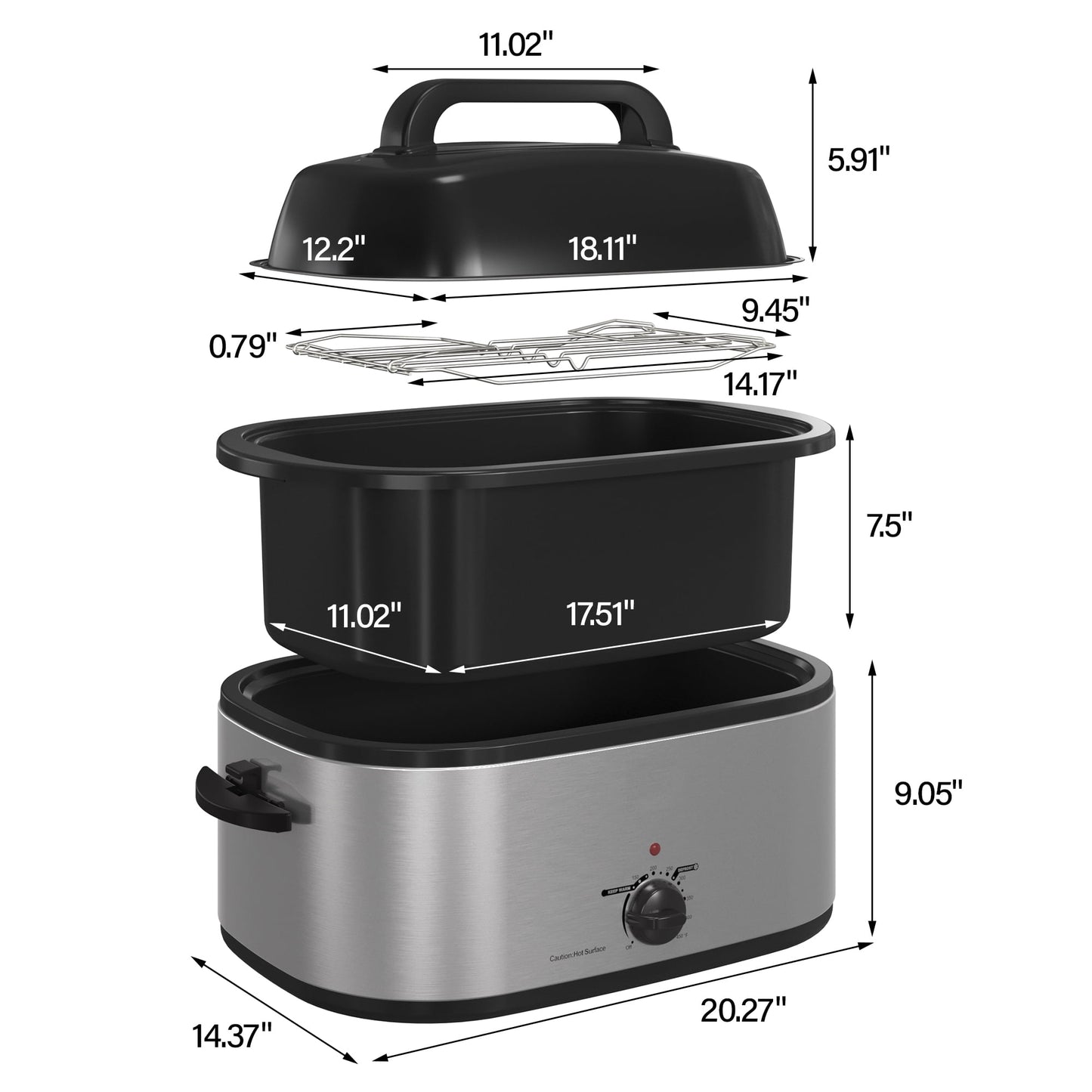 Electric Roaster,20 Quart Roasting Oven with Self-Basting Lid Removable Pan,Turkey Roaster Oven with 150 to 450F Temperature Control Cool-Touch Handles,Black