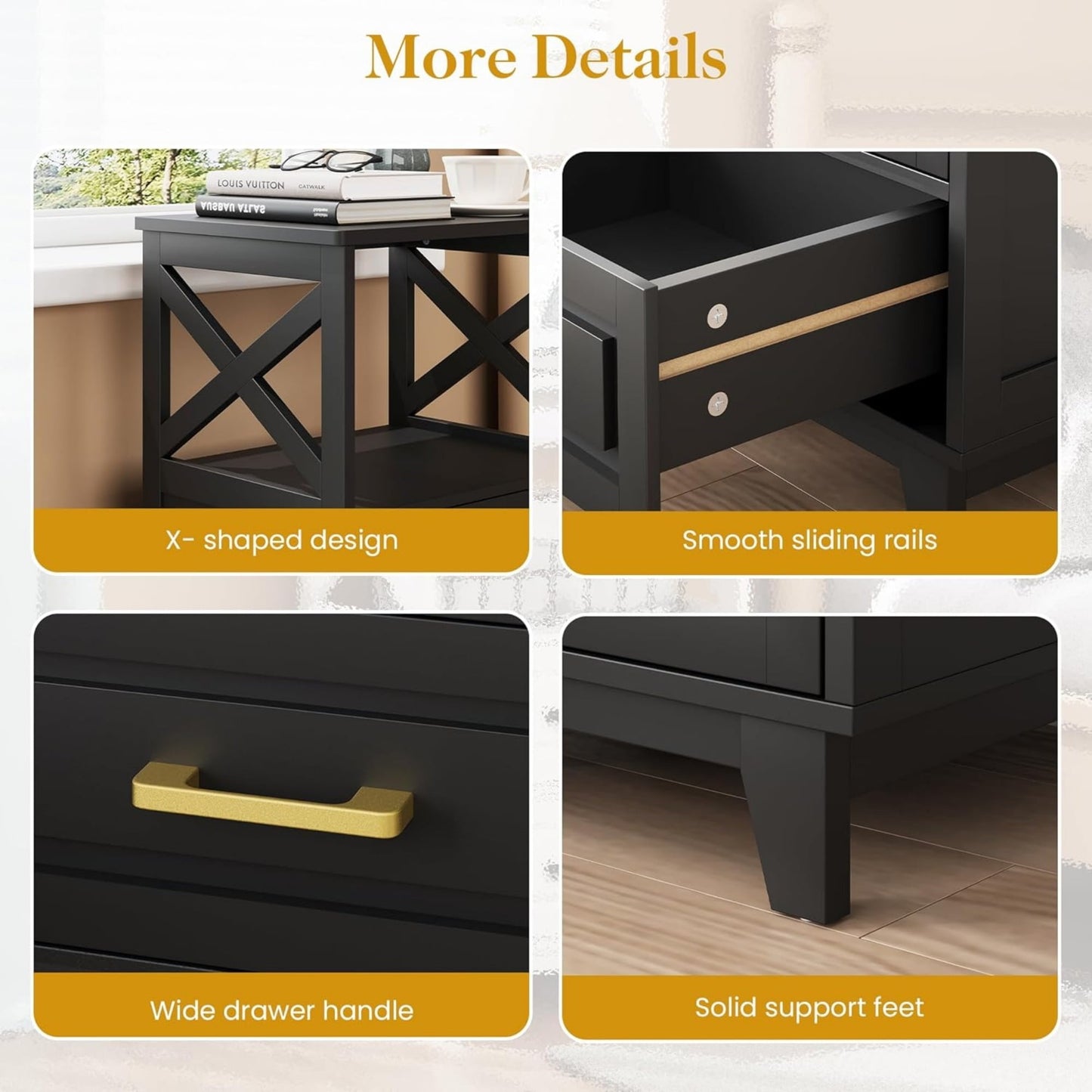 Superjoe Tall Nightstand Set of 1, Side Table with 2 Drawers and Open Shelf Top, Bedside Table with Solid Feet, Modern Night Stand End Table for Bedroom, Living Room, Home Office, Black