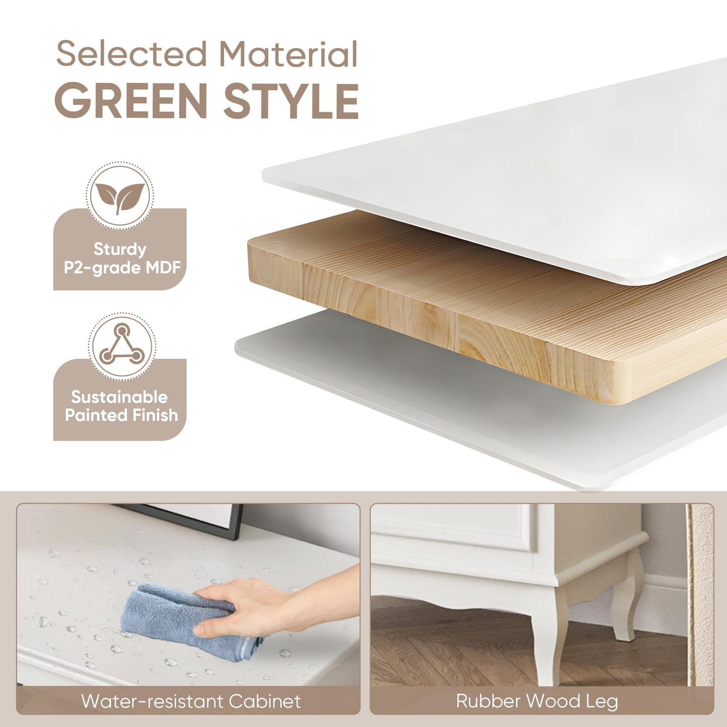 Superjoe White 3 Drawer Dresser for Bedroom, Wide Chest of Drawers with Ball Bearing Slide, Modern Wood Dresser Wide Nightstand Cabinet for Living Room
