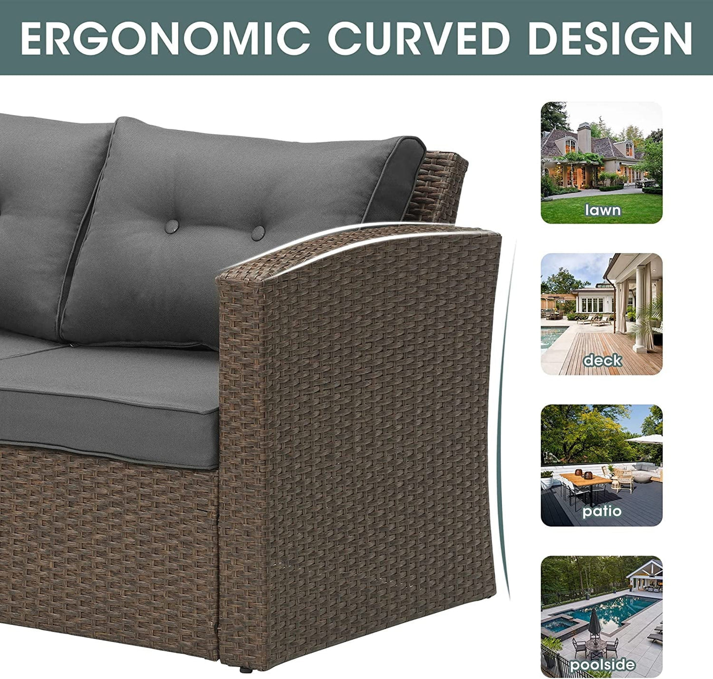sunvivicollectionPatio Wicker Loveseat 2-Seater Sofa, Rattan Wicker Sofa for 2 Persons with Cushions for Garden, Beach, Balcony and Poolside, Aluminum Frame