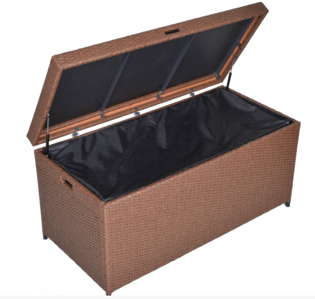 Royalcraft Outdoor Storage Box, 140 Gallon Grey PE Wicker Patio Storage Bin Patio Deck Boxes with Waterproof Inner