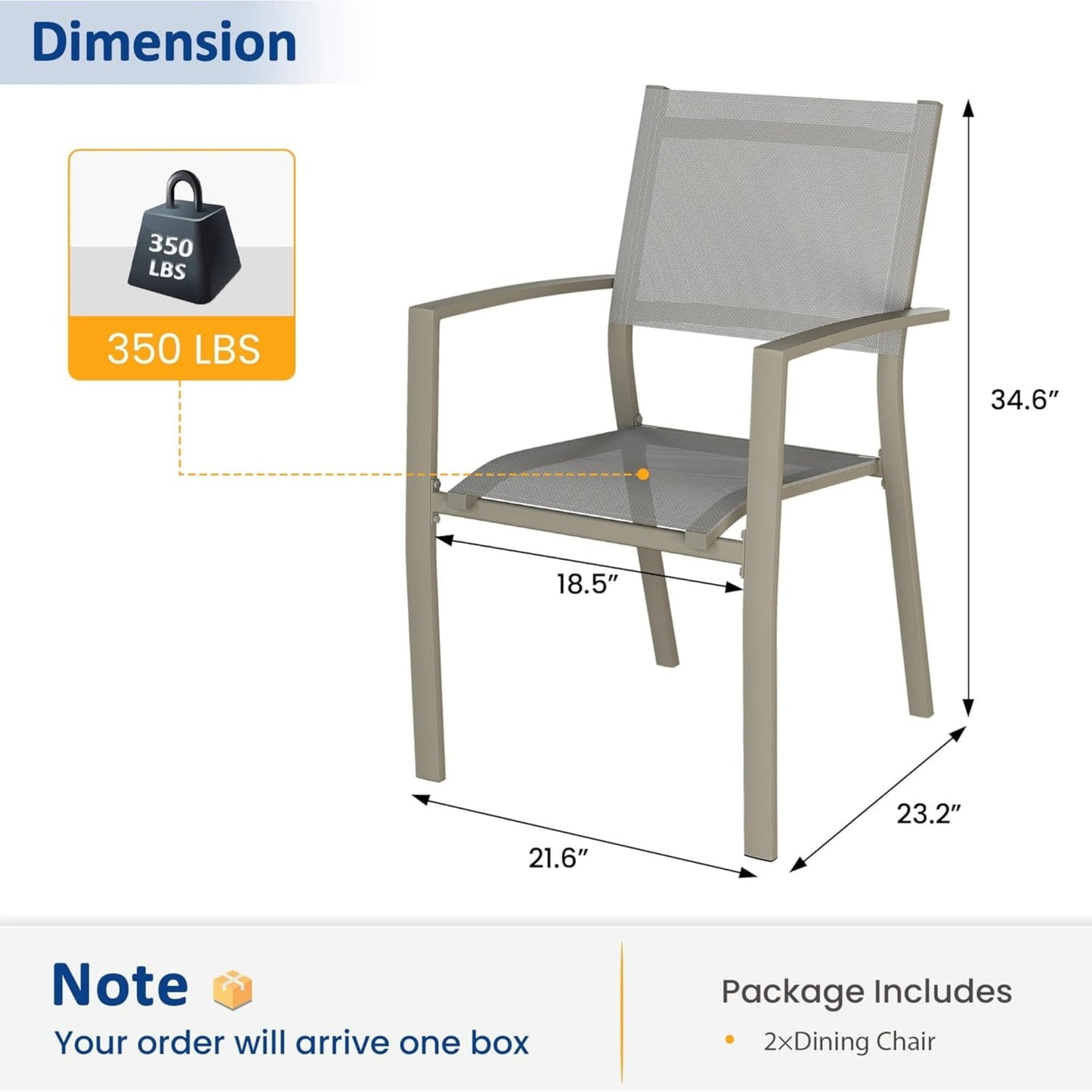 Superjoe Outdoor Dining Chairs Set of 2, Patio Chairs with Aluminum Frame and Breathable Textilene, Stackable Outdoor Chairs, Comfortable Outdoor Seating for Deck, Backyard, Lawn, Khaki