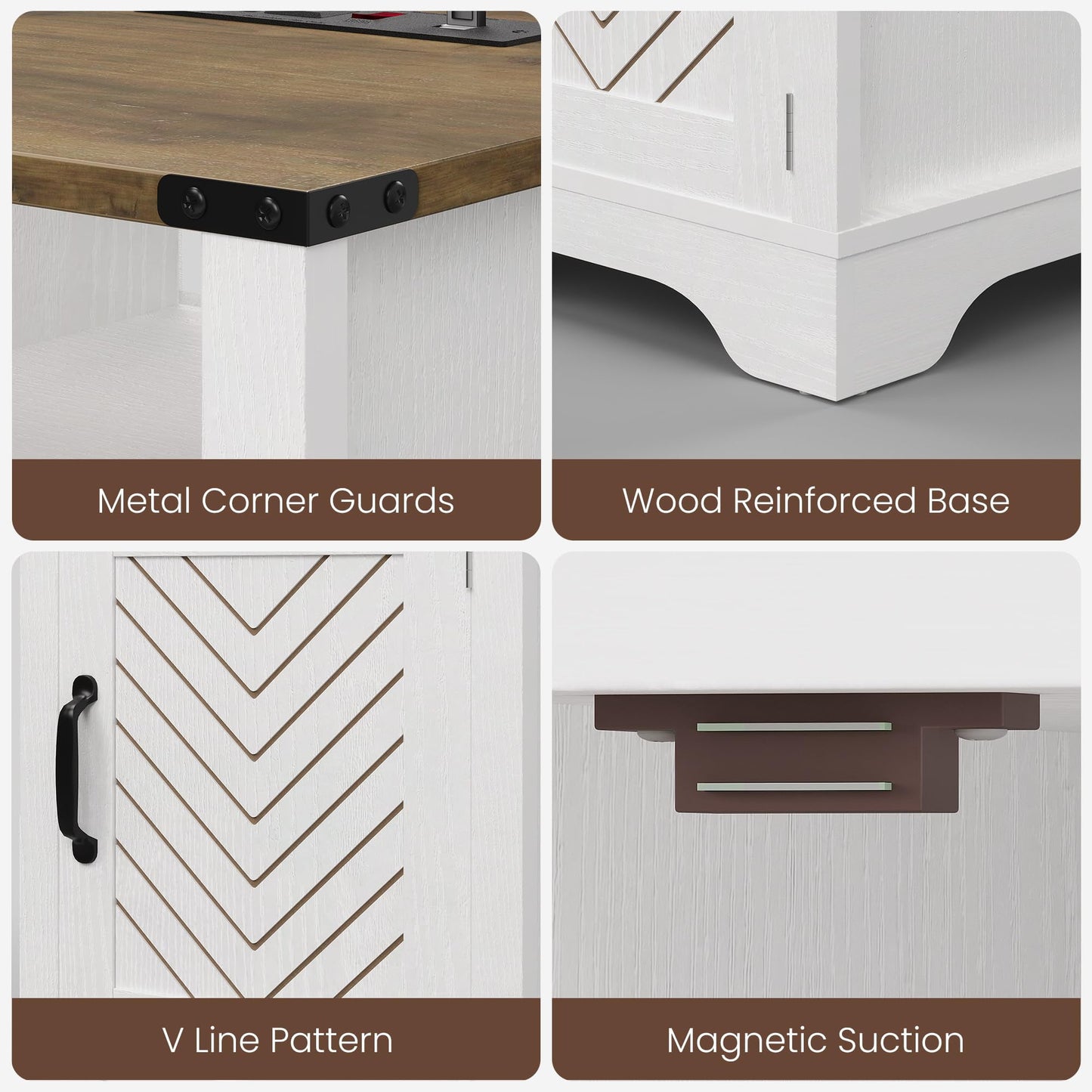 Superjoe LED Nightstand with Charging Station, Bedside Table with Storage Cabinet and Shelf, Rustic End Table, Farmhouse Wooden Side Table, for Bedroom, Living Room, White and Rustic Oak