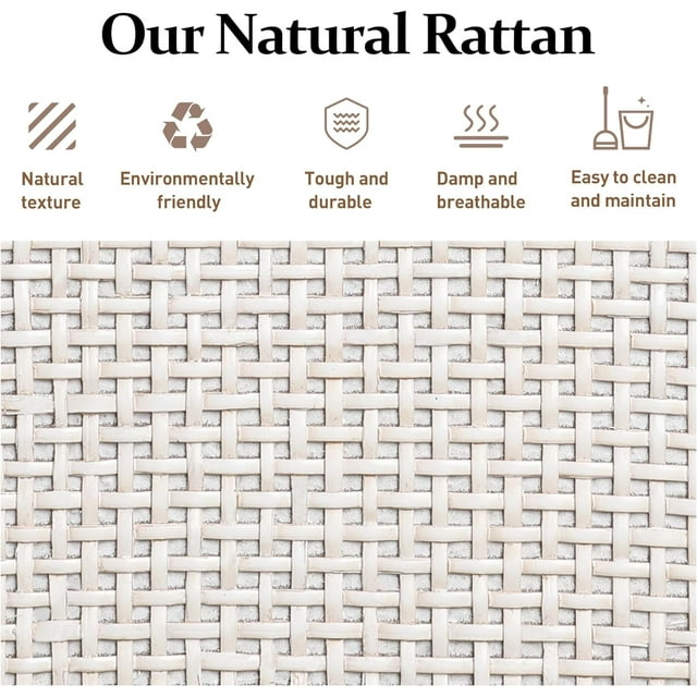 Royalcraft Farmhouse Coffee Table, Boho Tea Table with 2 Rattan Decor Drawers, Accent Center Sofa Table with Storage Shelf, 2 Tier Coffee Table for Bedroom, Living Room, Home Office, Grayish White