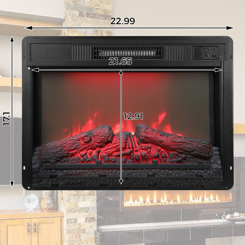 Royalcraft 23 Inch Electric Fireplace for TV Stand, Built-in Fireplace Heater with Multicolor Flames and Timer, 1400W Insert Heater with Remote Control, Low Noise, Black