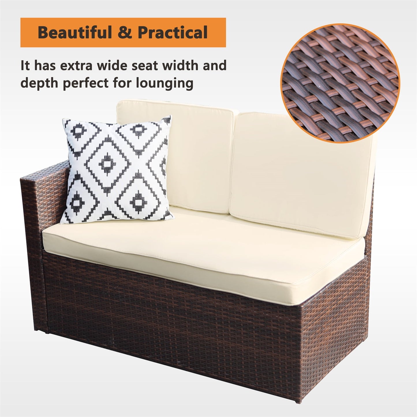CozyHom 7 Pcs Outdoor Patio PE Wicker Sectional Dining Sofa Furniture Set, Rattan Sectional Conversation Furniture Set With Dining Table, Beige