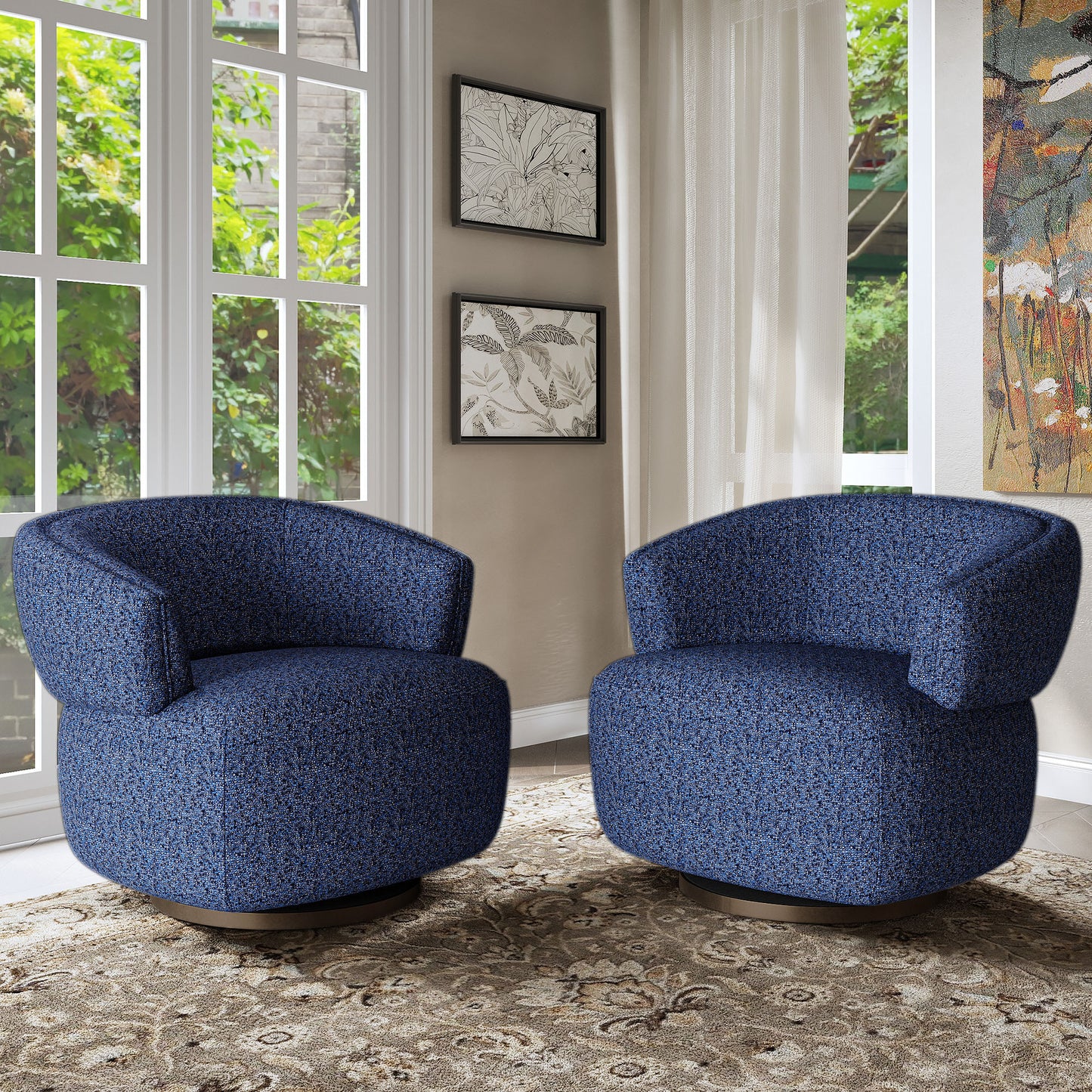 Swivel Accent Chair, Fully Assembled Round Barrel Chairs, Oversized Upholstered Armchair with 360-Degree Base, Modern Club Chair for Living Room, Bedroom, Office