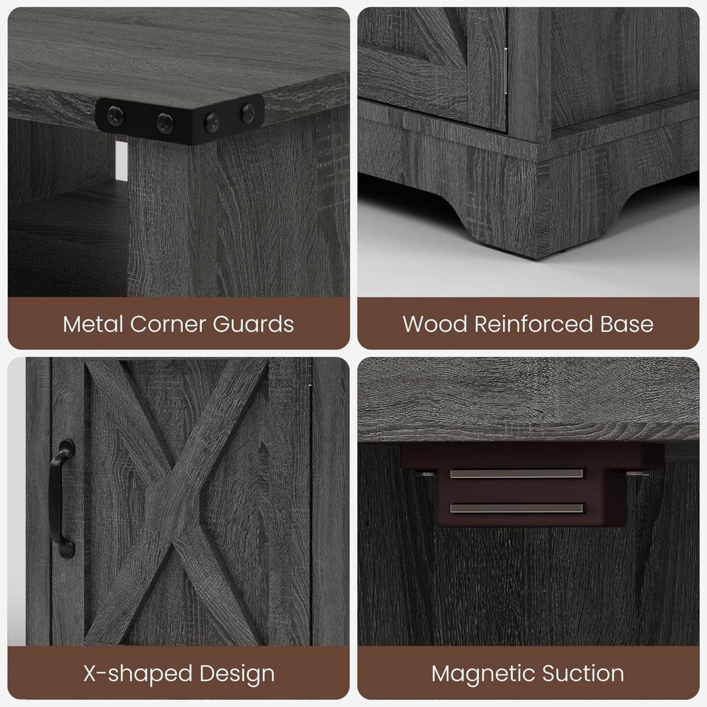 Superjoe LED Nightstand Set of 2 with Charging Station, Bedside Table with Storage Cabinet and Shelf, Rustic End Table, Farmhouse Wooden Side Table, for Bedroom, Living Room, Grey