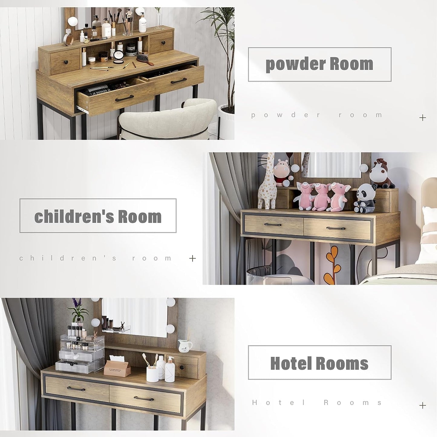 Royalcraft Makeup Vanity Table Set with Sliding Lighted Mirror