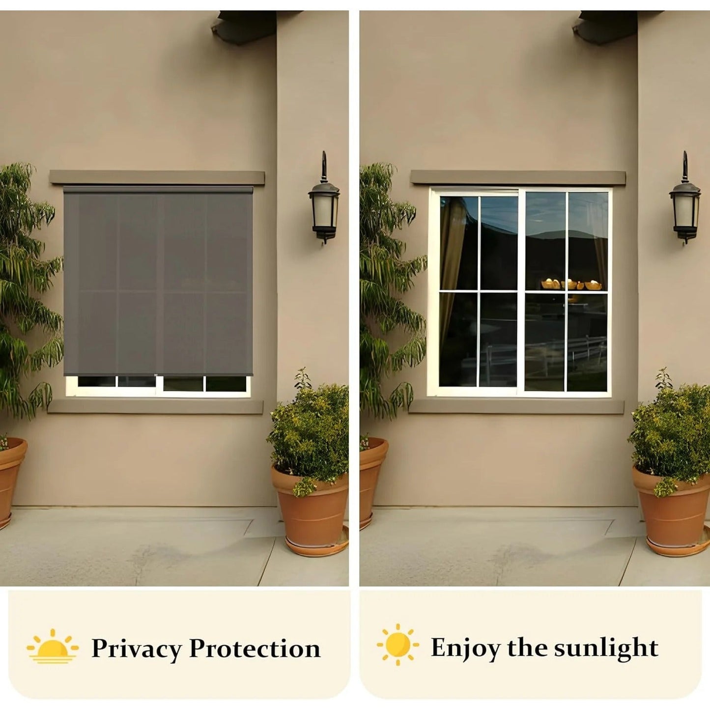 sunvivicollection Cordless Outdoor Roller Sun Shade with Pole£¬6'Wx8'H 420GSM 95% Blockout Waterproof Outdoor Blinds Roll Up for Gazebo Porch, Deck, Pergola,Brown