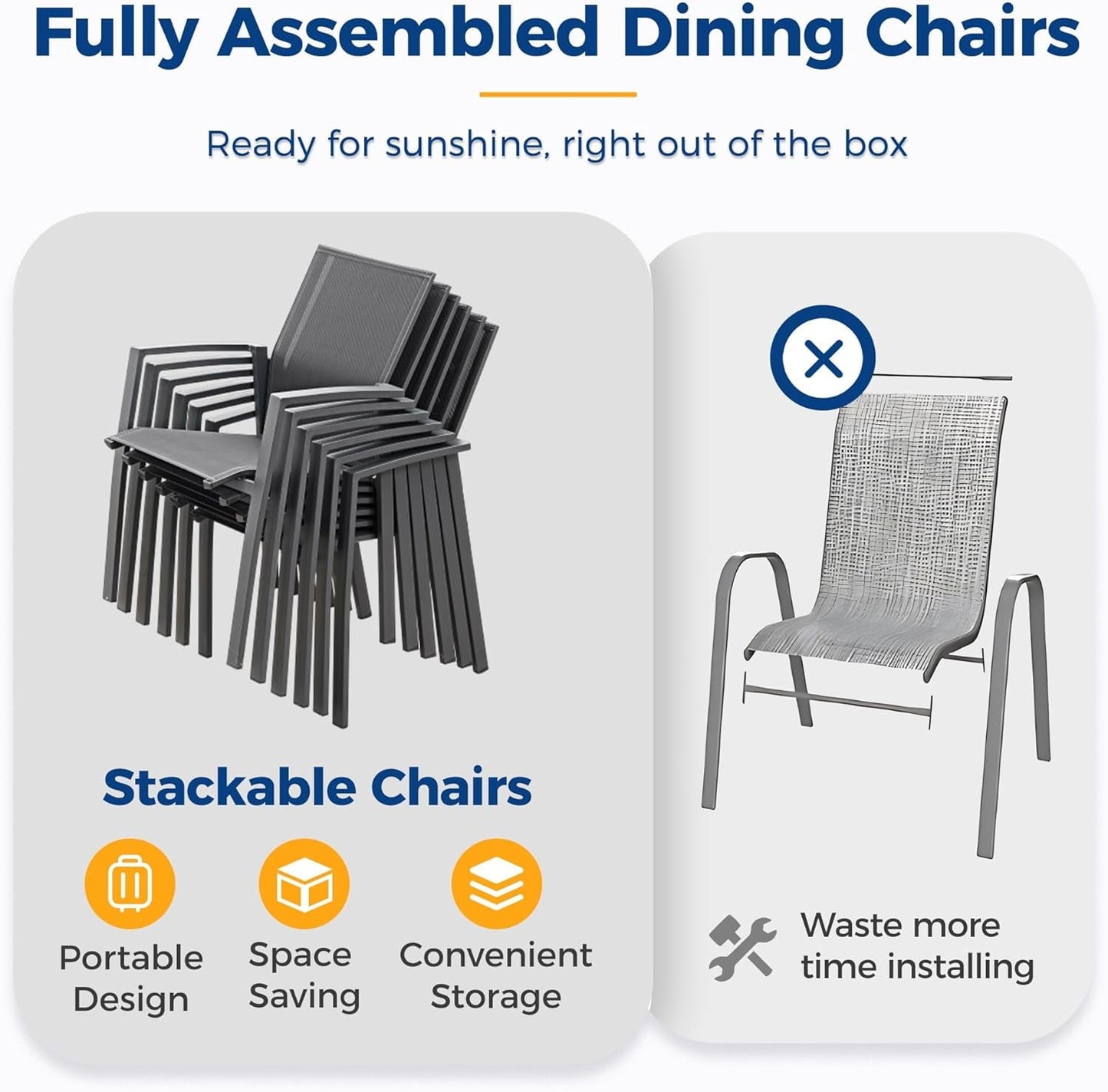 Superjoe Outdoor Patio Aluminum Dining Chairs Furniture Set of 6, Outside Stackable Furniture for Lawn, Balcony, Quick-Drying Textilene Fabric, Grey