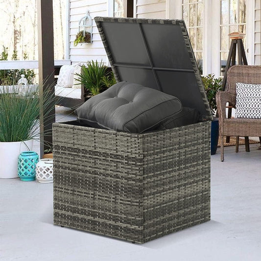 sunvivicollection Wicker Storage Box, Rattan Bin Deck Box for Cushions, Tools and Toys Gray for Garden Beach Balcony and Poolside