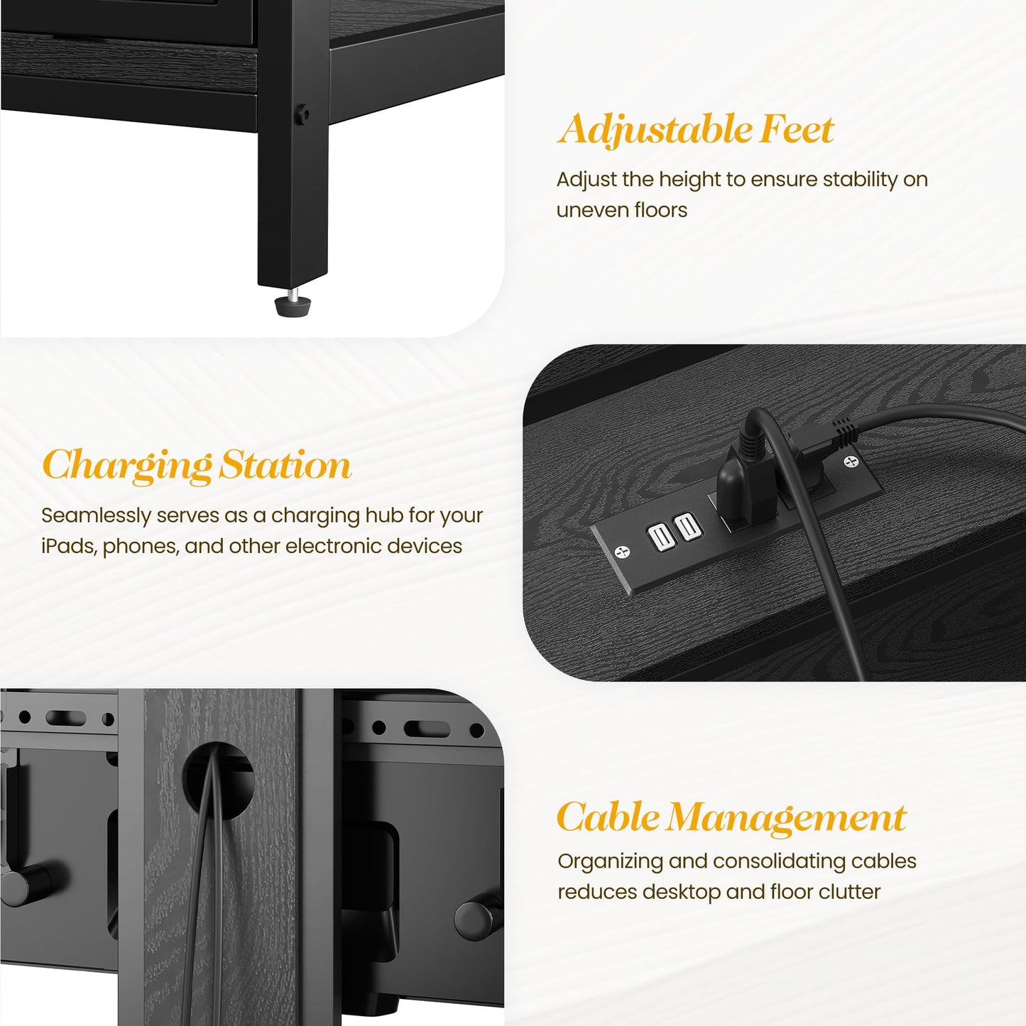 CozyHome TV Stand with Mount and LED Light, Swivel Entertainment Center for TVs 32-65 Inches, 3-Tier Gaming Media Console Tablefor Living Room, Bedroom, Office, Black