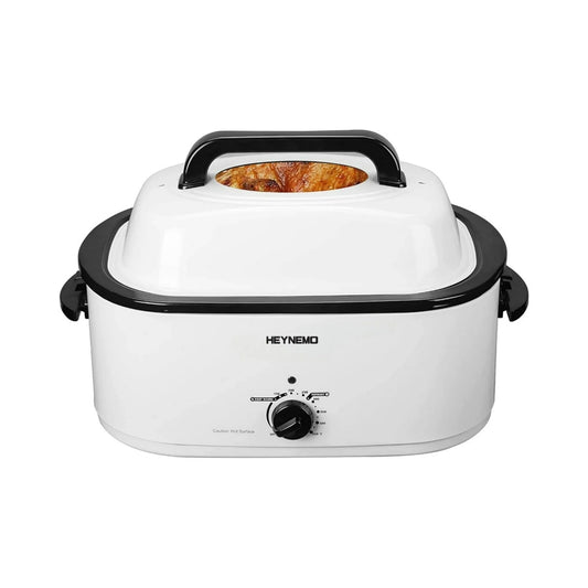 CozyHom 26 QT Electric Roaster Oven, Stainless Steel Turkey Roaster Pan, Self-Basting Lid Removable Insert Pot for Gathering and Dining, White