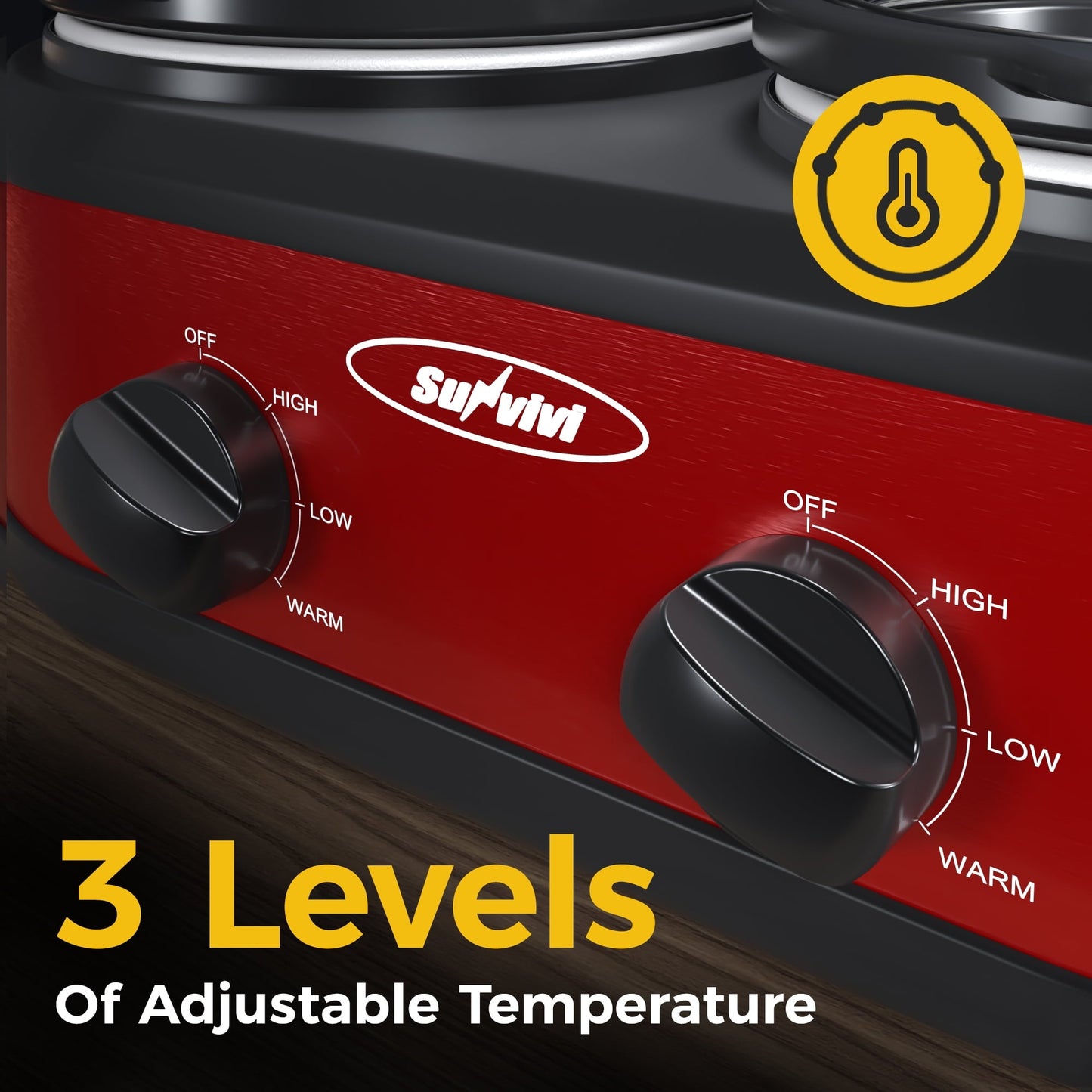 SUNVIVI Dual Pot Slow Cooker, 2 Pot Small Mini Crock Buffet Server and Warmer with Ceramic Pot, Adjustable Temp