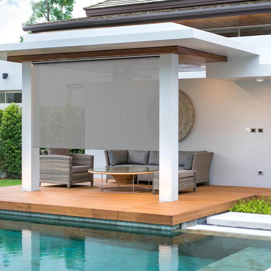 sunvivicollection Cordless Outdoor Roller Sun Shade with Pole£¬6'Wx8'H 420GSM 95% Blockout Waterproof Outdoor Blinds Roll Up for Gazebo Porch, Deck, Pergola,Grey