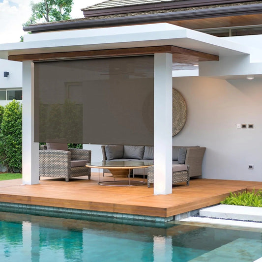 sunvivicollection Cordless Outdoor Roller Sun Shade with Pole£¬6'Wx8'H 420GSM 95% Blockout Waterproof Outdoor Blinds Roll Up for Gazebo Porch, Deck, Pergola,Brown