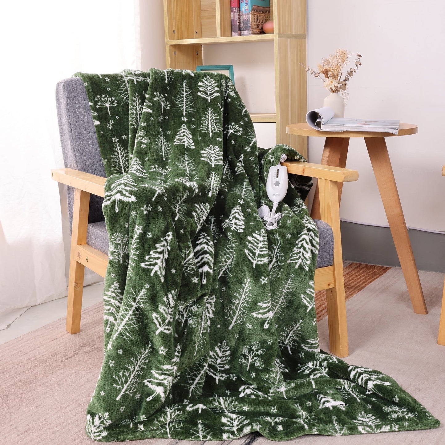 Superjoe Electric Throw Heated Blanket, Double-Layer Flannel, 4 Heat Settings and Auto-off, 60" x 50", Green