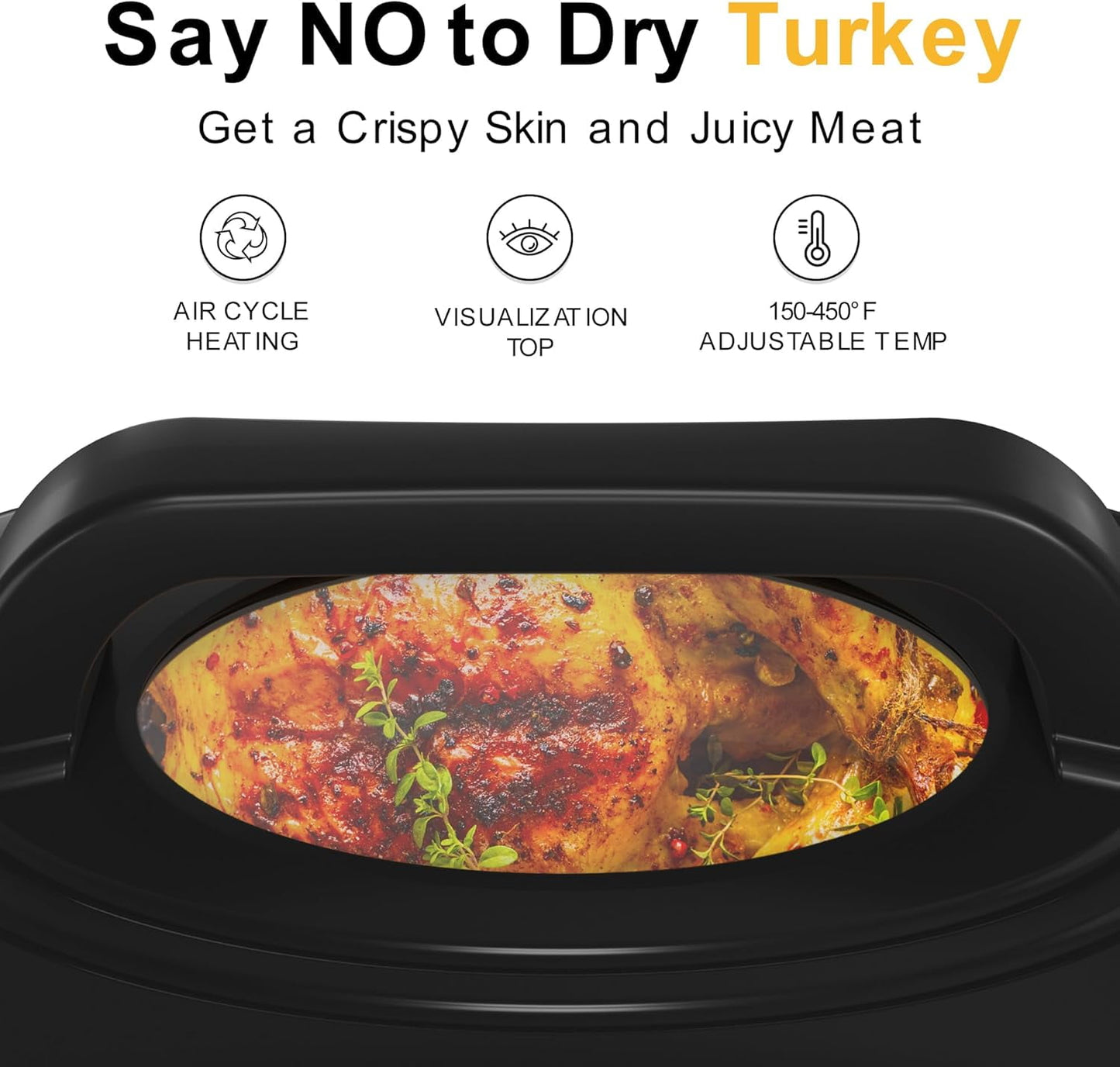 Superjoe 22 Quart Electric Roaster Oven with Visible & Self-Basting Lid, Large Turkey Roaster with Defrost Warm Function, Adjustable Temperature, Removable Pan Rack, Stainless Steel Blue
