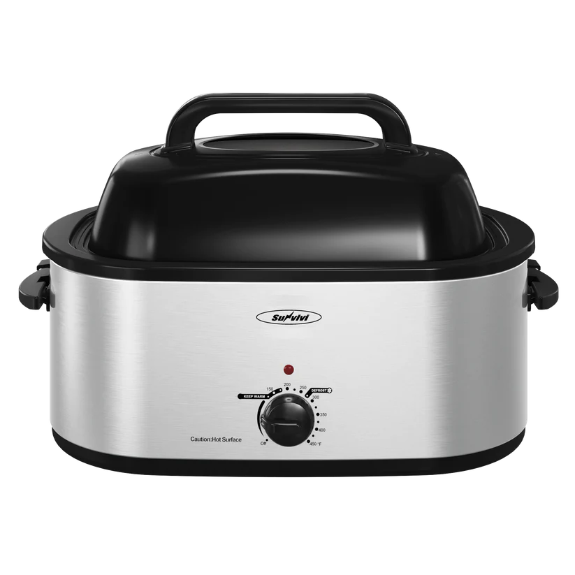 26 Quart Electric Turkey Roaster Oven with Visible Glass Lid,Removable Pan & Rack, Stainless Steel,Silver