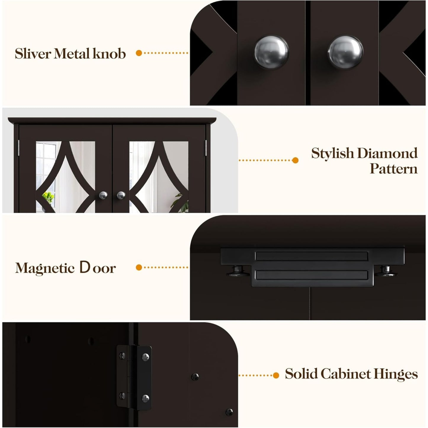 CozyHome Bathroom Medicine Cabinet with Mirror, Vanity Wall Mounted Storage Cabinet with Adjustable Shelves and Towel Bar, Hanging Wall Cabinet for Bathroom, Laundry, Living Room, Brown