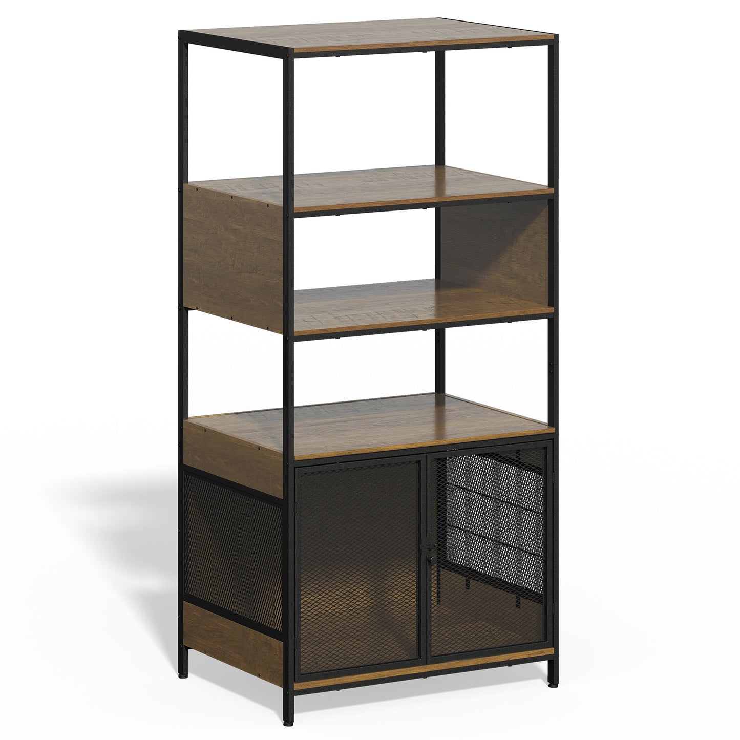 Dog Crate Furniture with Display Shelf, Decorative Dog Crate Industrial Bookshelf with Kennel, Furniture Style Dog Crate for Medium Dog, Cat Litter Box Furniture, Brown