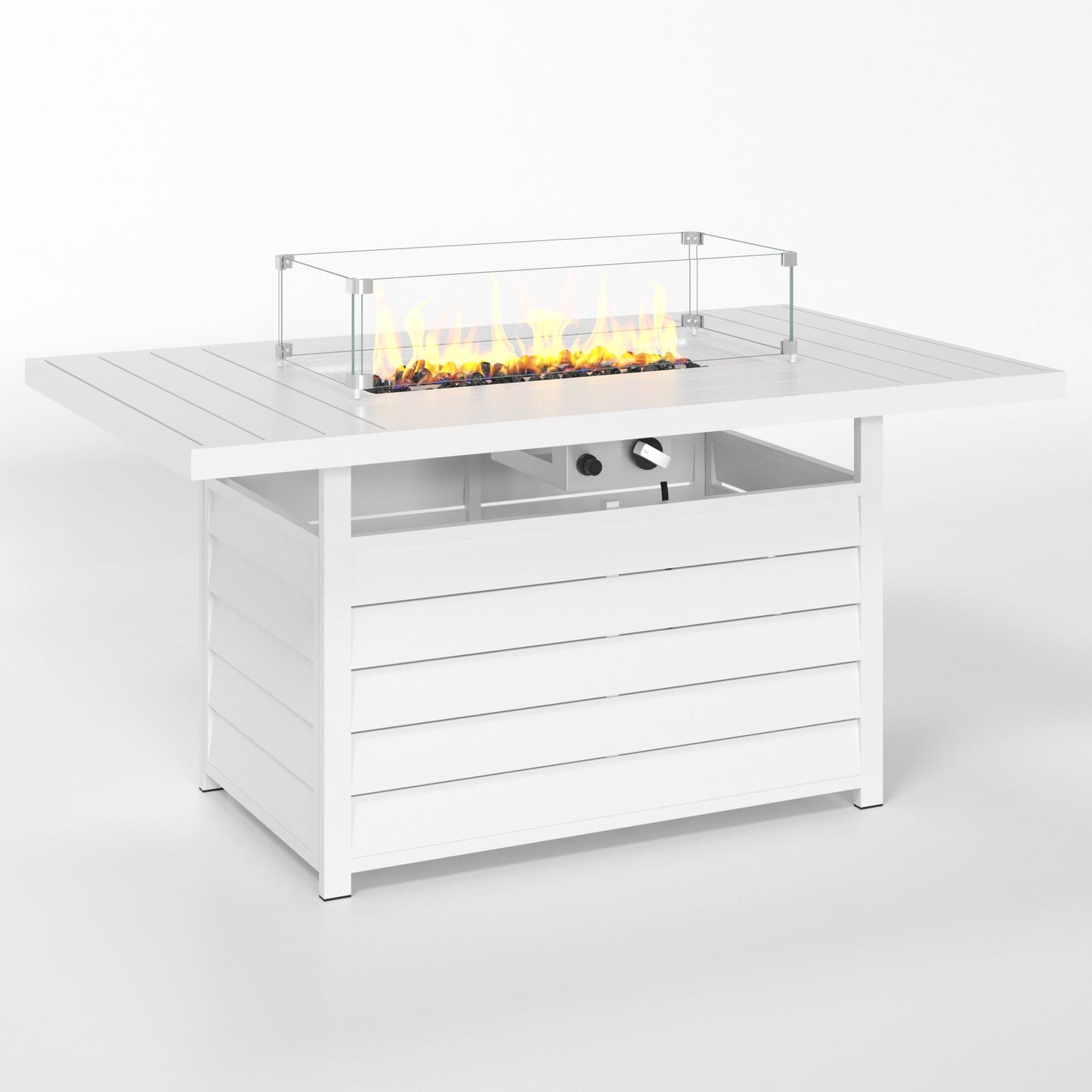 Superjoe 54.3" Patio Aluminum Fire Pit Table, 50000 BTU CSA Certified Propane Gas Outdoor Fire Table, Rectangular Fire Table w/Stainless Burner, Lava Rock, Waterproof Cover, White