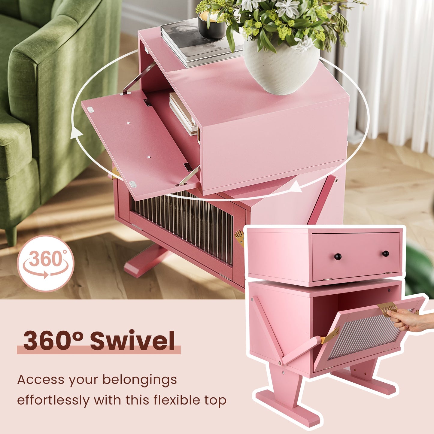 Nightstand with 360¡ã Rotating Drawer and LED Light Strip