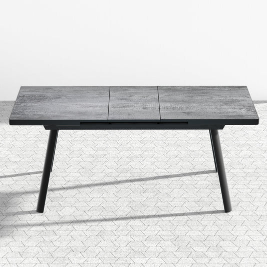 sunvivicollection Patio Dining Expandable Table, 59"- 75" Aluminum Outdoor Dining Table, Rectangular Patio Table with Adjustable Feet, Metal Outdoor Table for 4-8 Person, Backyard Garden Porch Deck, Grey