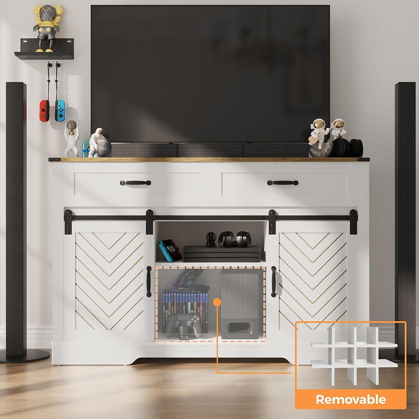 Royalcraft Farmhouse Coffee Bar Cabinet, 52" Wine Cabinet with Sliding Barn Door, Adjustable Shelves, and Steam Holder, Buffet Sideboard Cabinet for Dining Room, Living Room