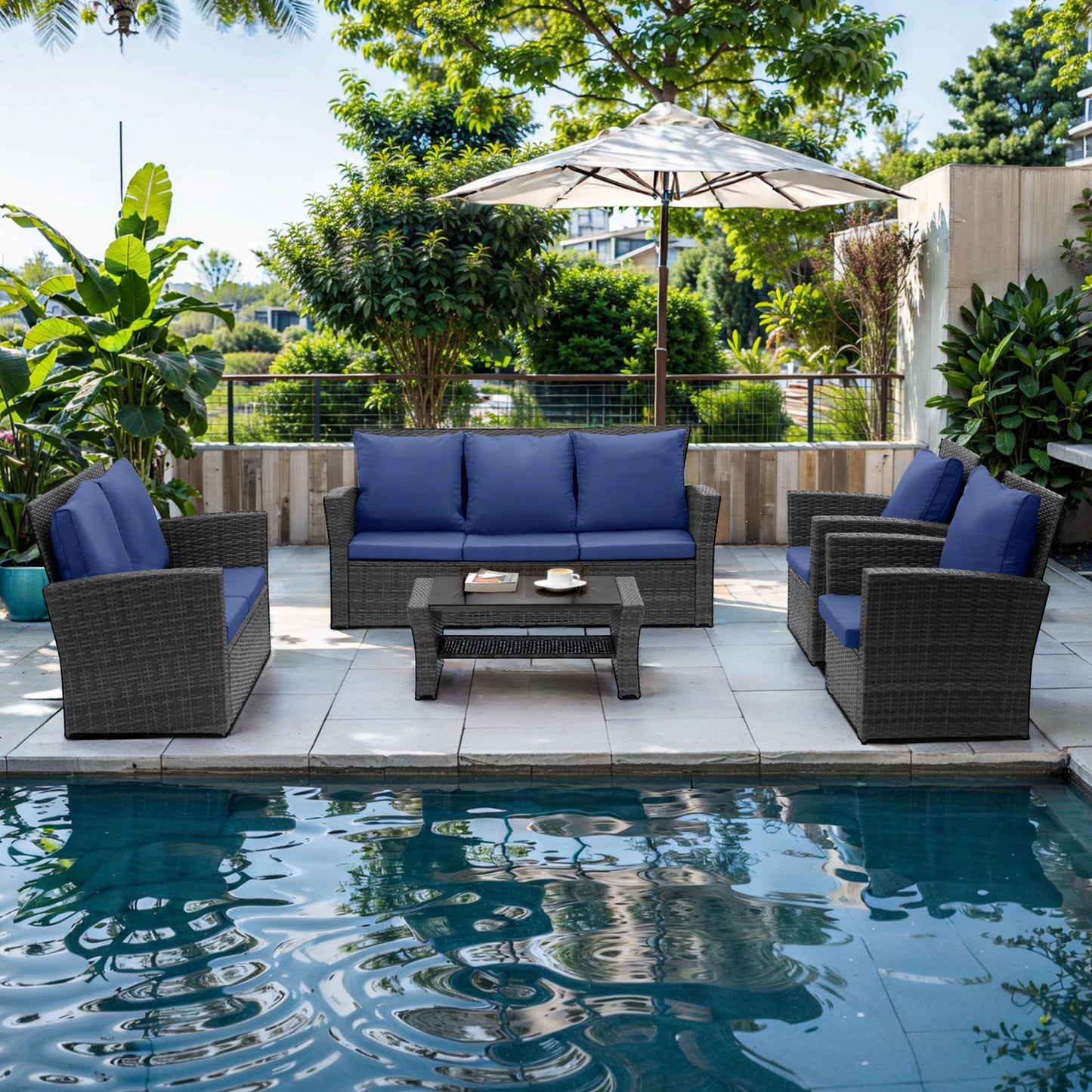 5 Piece Outdoor Patio Furniture Sets, Wicker Conversation Set for Porch Deck,Rattan Sofa Chair with Cushion