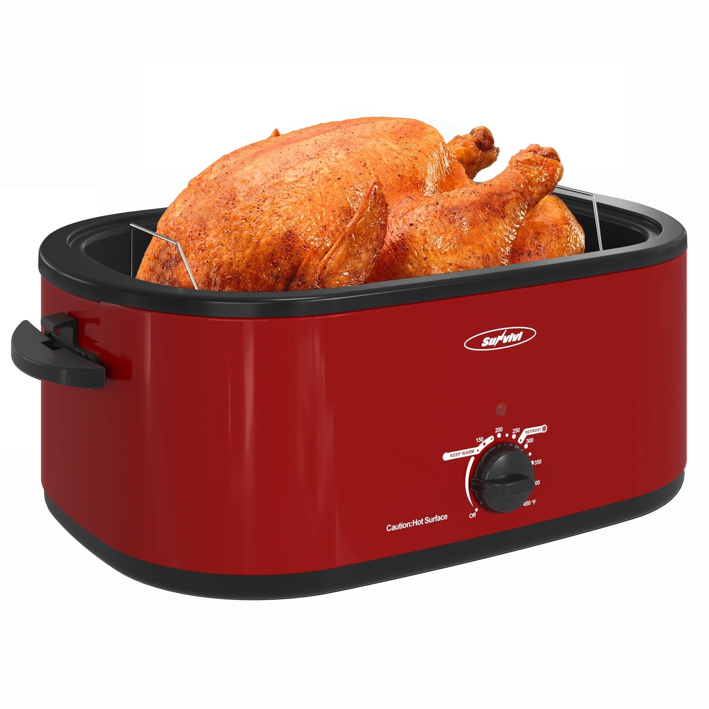 Sunvivi 22 Quart Electric Turkey Roaster Oven with Visible Glass Lid,Removable Pan & Rack, Stainless Steel,White