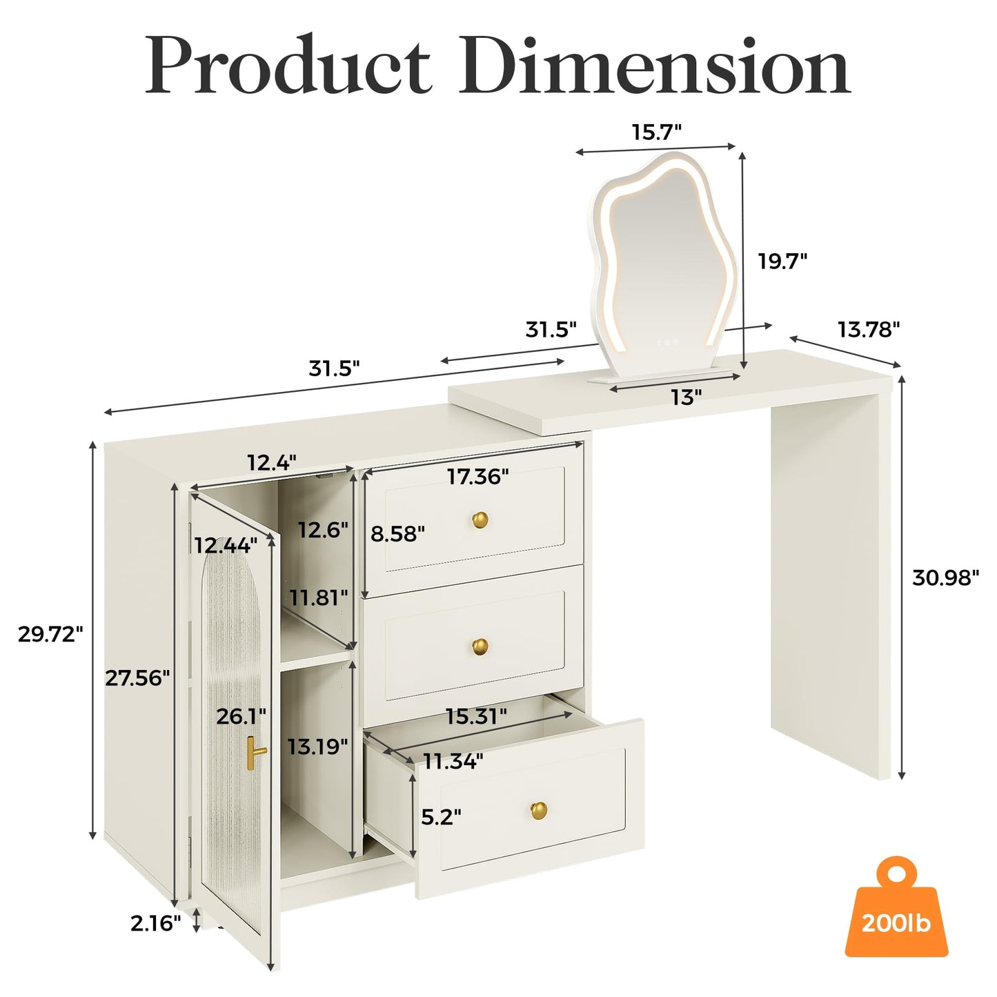 CozyHome Makeup Vanity Desk, Extendable Corner Vanity Makeup Table with 3 Drawers & 1 Door, Modern Dressing Table for Bedroom, Vanities for Women/Girls Bedroom (without Mirror)