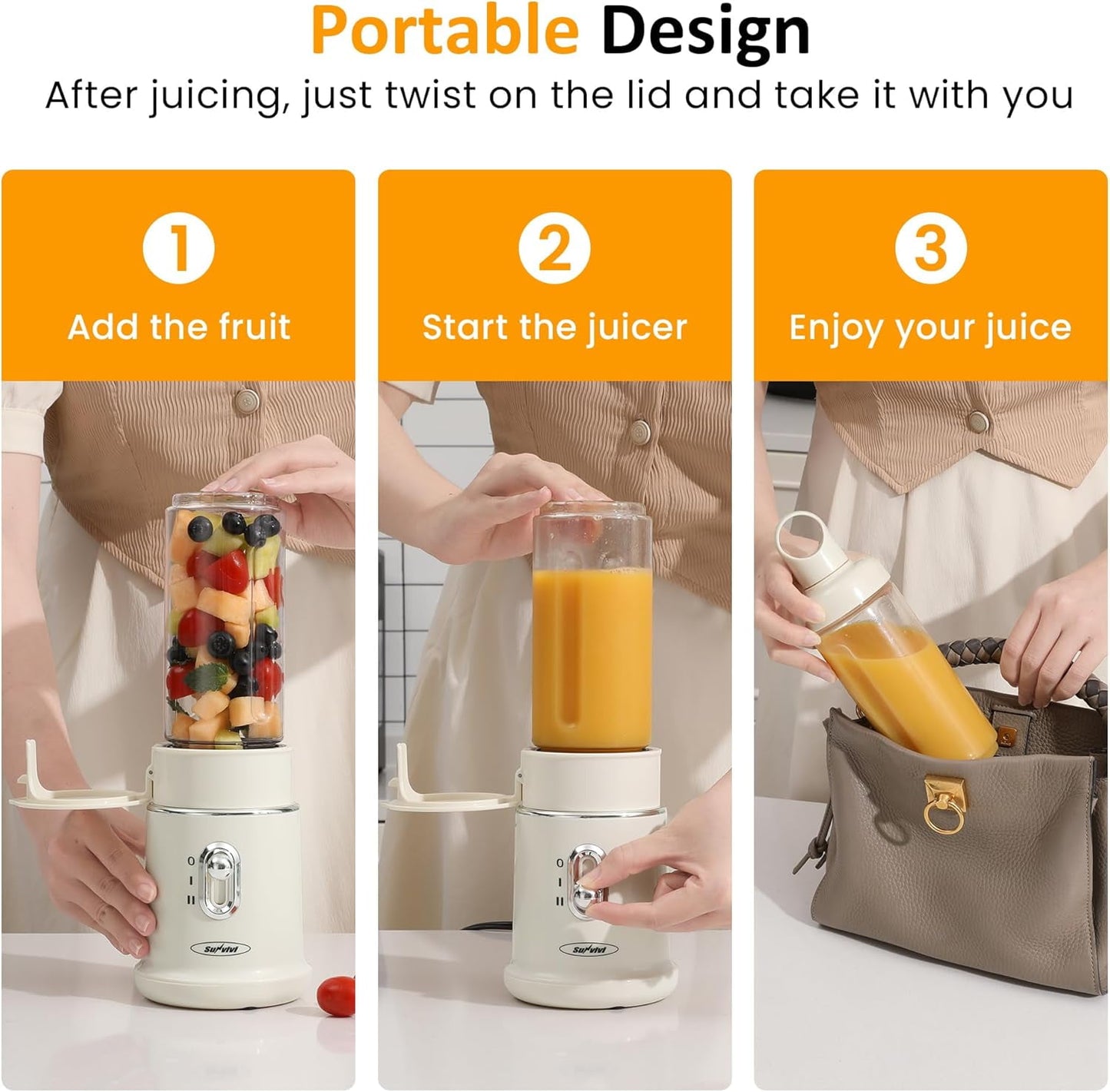 Superjoe Electric Food Chopper, Electric 4 in 1 Food Grinder for Grinding Meat, Peeling Garlic & Juicing, 2 Speed Blender and Food Processor Combo with 1.5L Glass Bowl & 2 Cups (0.4L+0.2L), 250W Beige