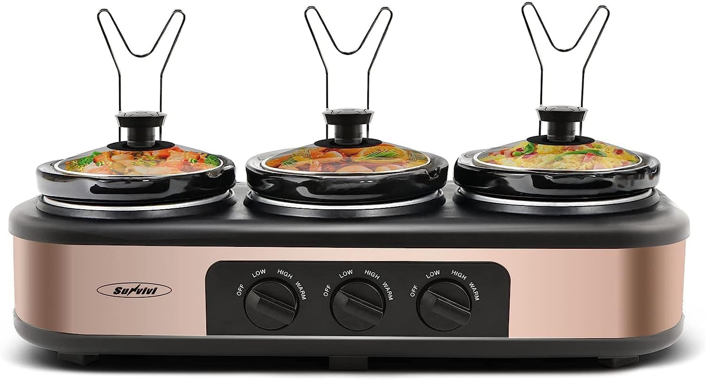 Triple Slow Cooker, Food Warmer Buffet Servers with 3 Spoons, Removable Lids & Spoon Rests, Perfect Gift for Christmas, for Parties, Entertaining & Holidays