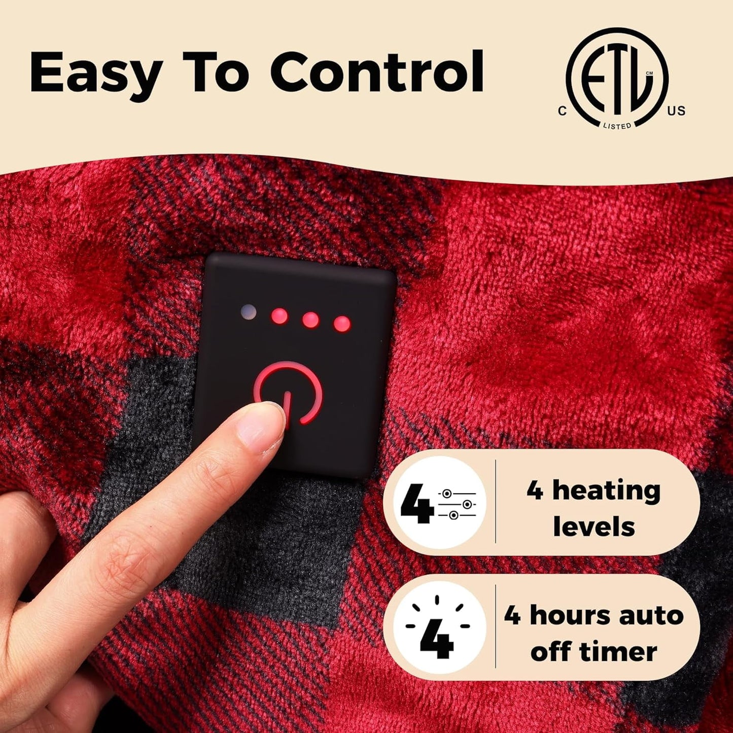 Superjoe Electric Throw Heated Blanket, Double-Layer Flannel, 4 Heat Settings and Auto-off, 60" x 50", Red Plaid